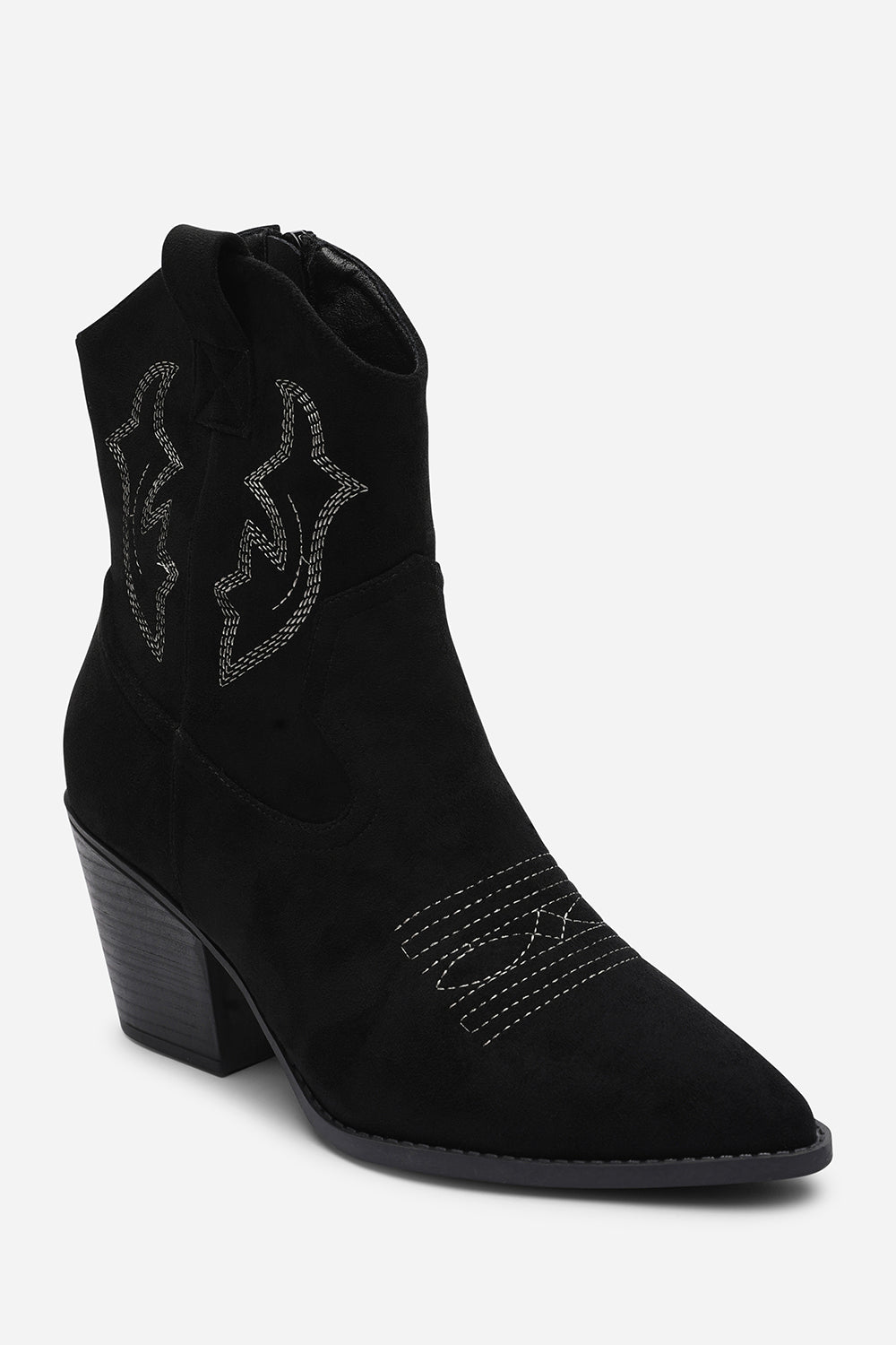 Black Seraphina Cowboy Boots Ankle Length Western Block Heel, Image 2 of 5