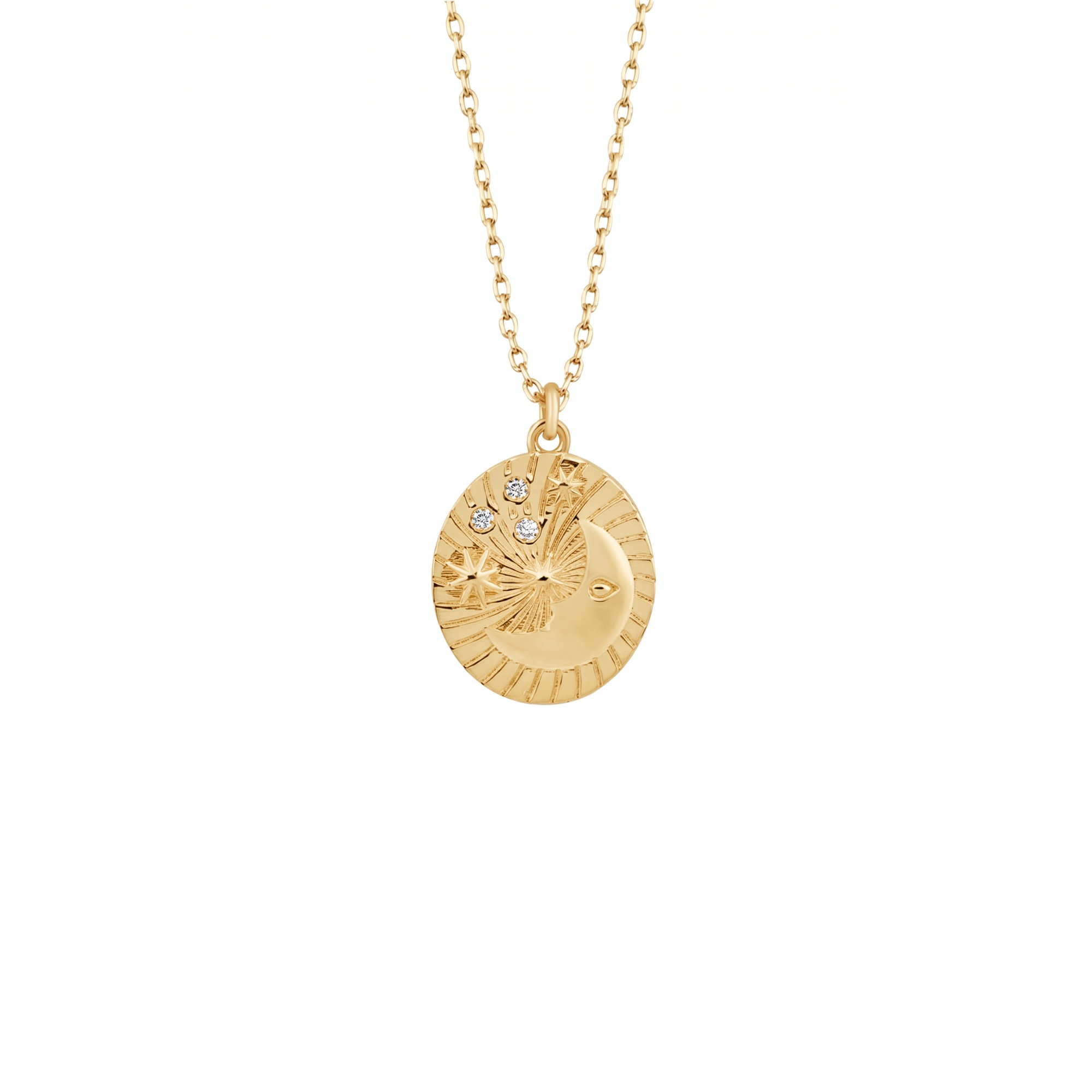 Gold Moon Embossed Silhouette Sterling Silver Medal Necklace, Image 1 of 3