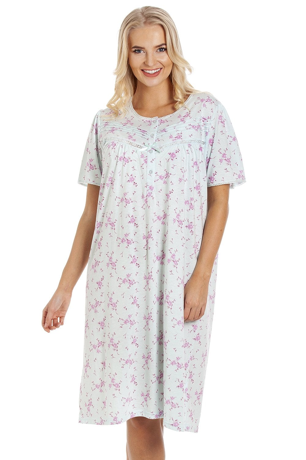 Aqua Short Sleeve Floral Nightdress, Image 3 of 6