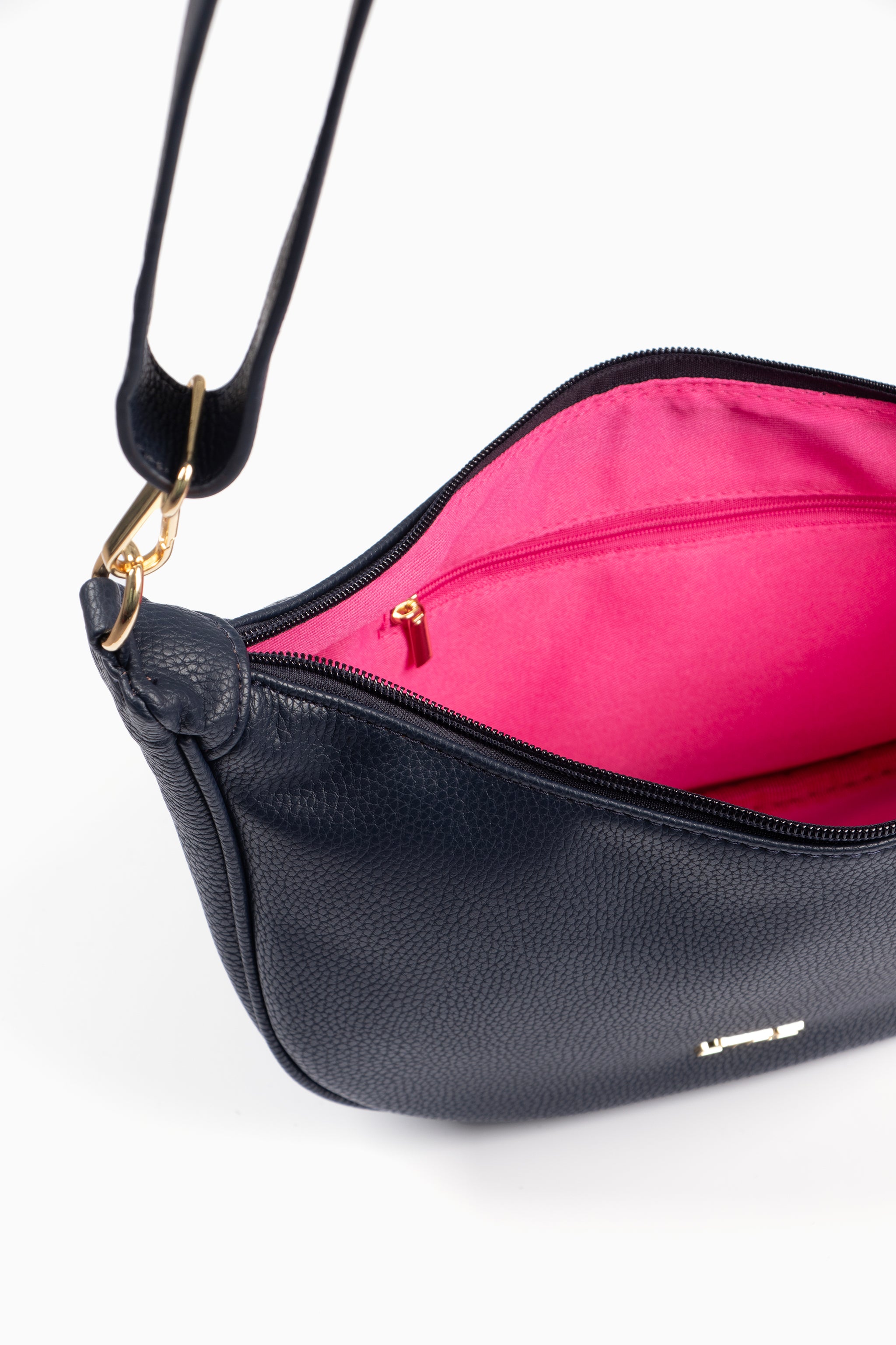 Navy Blue Faux Leather Half Moon Crossbody Bag, Image 3 of 5