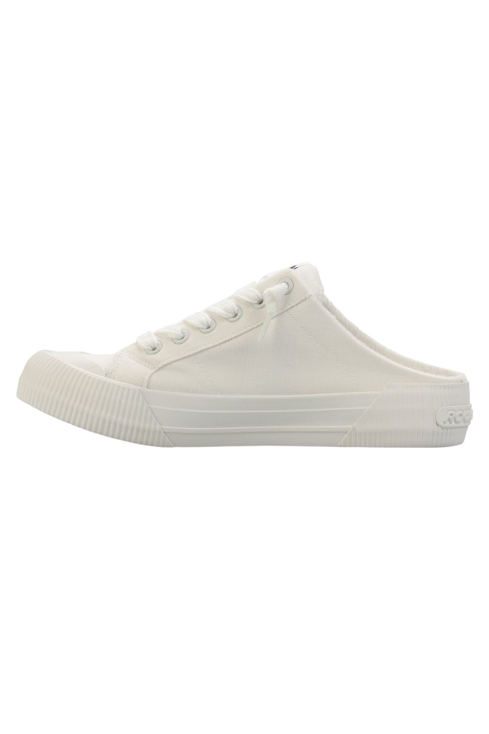 White Cheery Canvas Flat Mules, Image 2 of 3