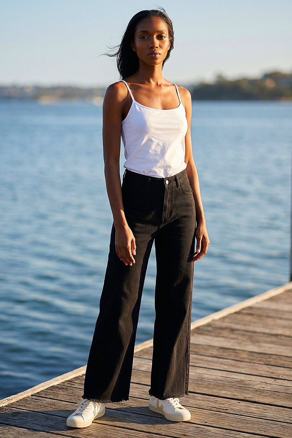 Black Petite Cotton Frayed Hem Trouser , Image 1 of 4