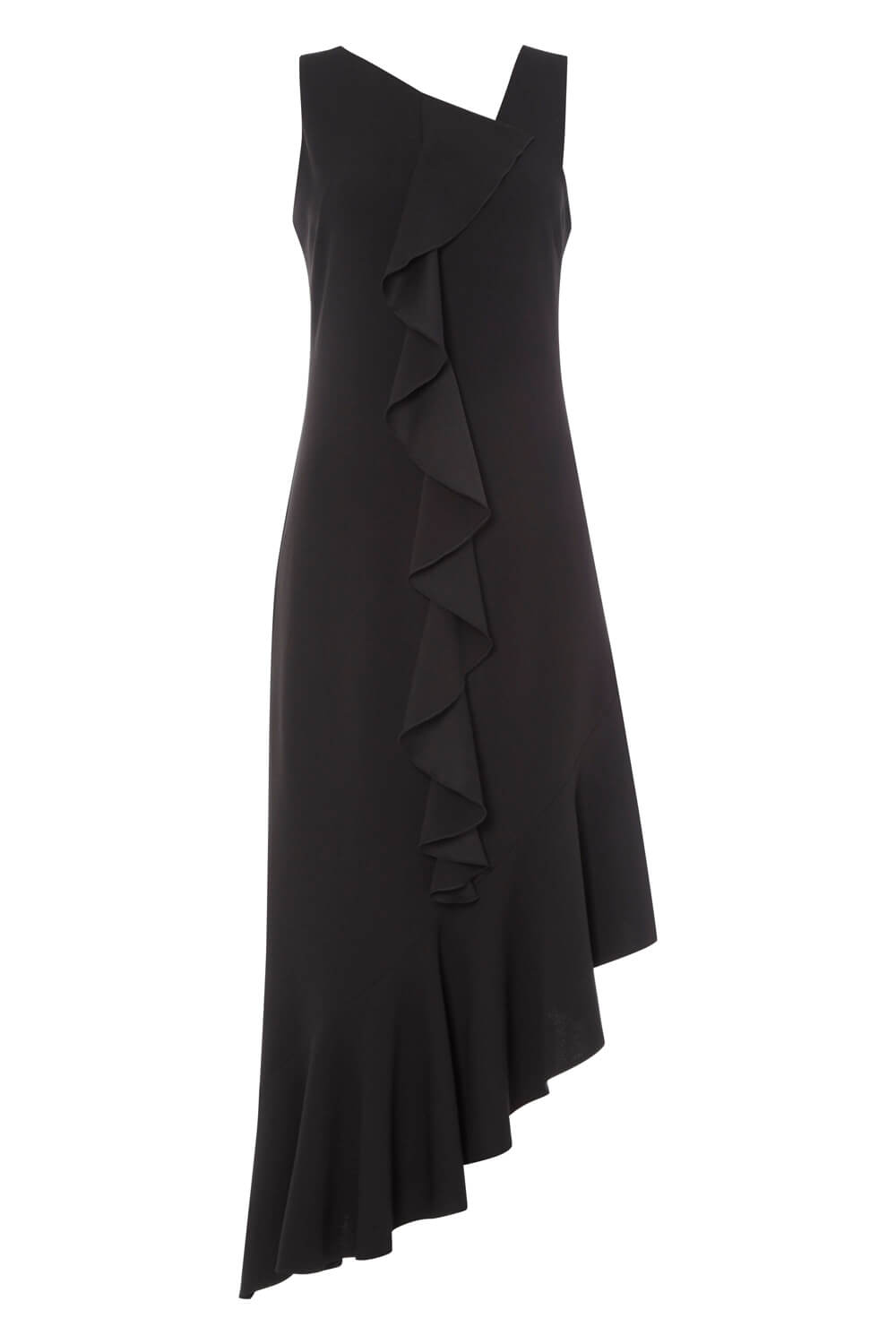 Black Asymmetric Hem Ruffle Dress, Image 7 of 6