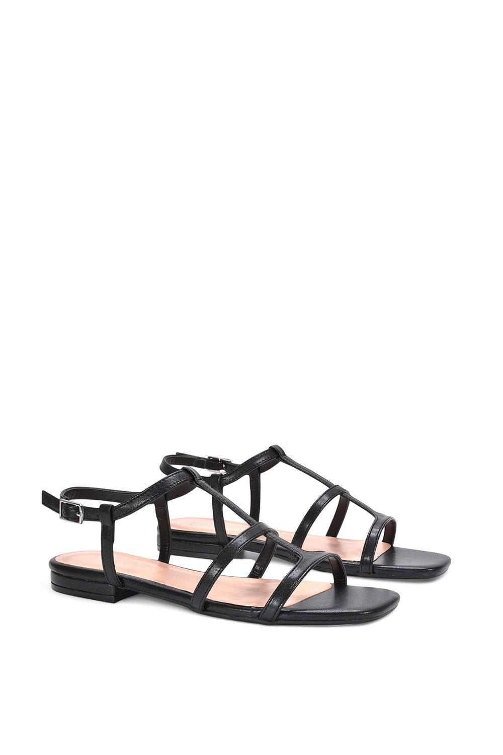 Black XY LONDON Black 'Danielle' Flat Strappy Caged Square Toe Sandals With Buckle, Image 3 of 6
