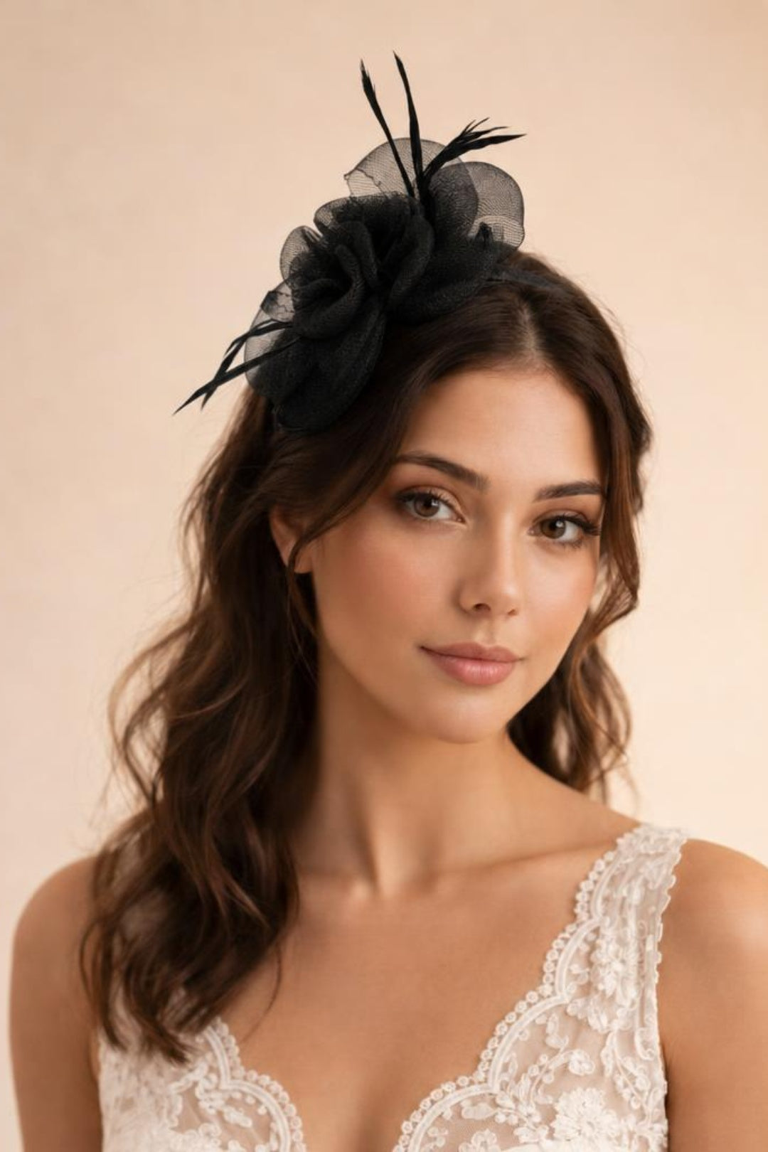 Black Rosette Bow Fascinator in Black, Image 1 of 2