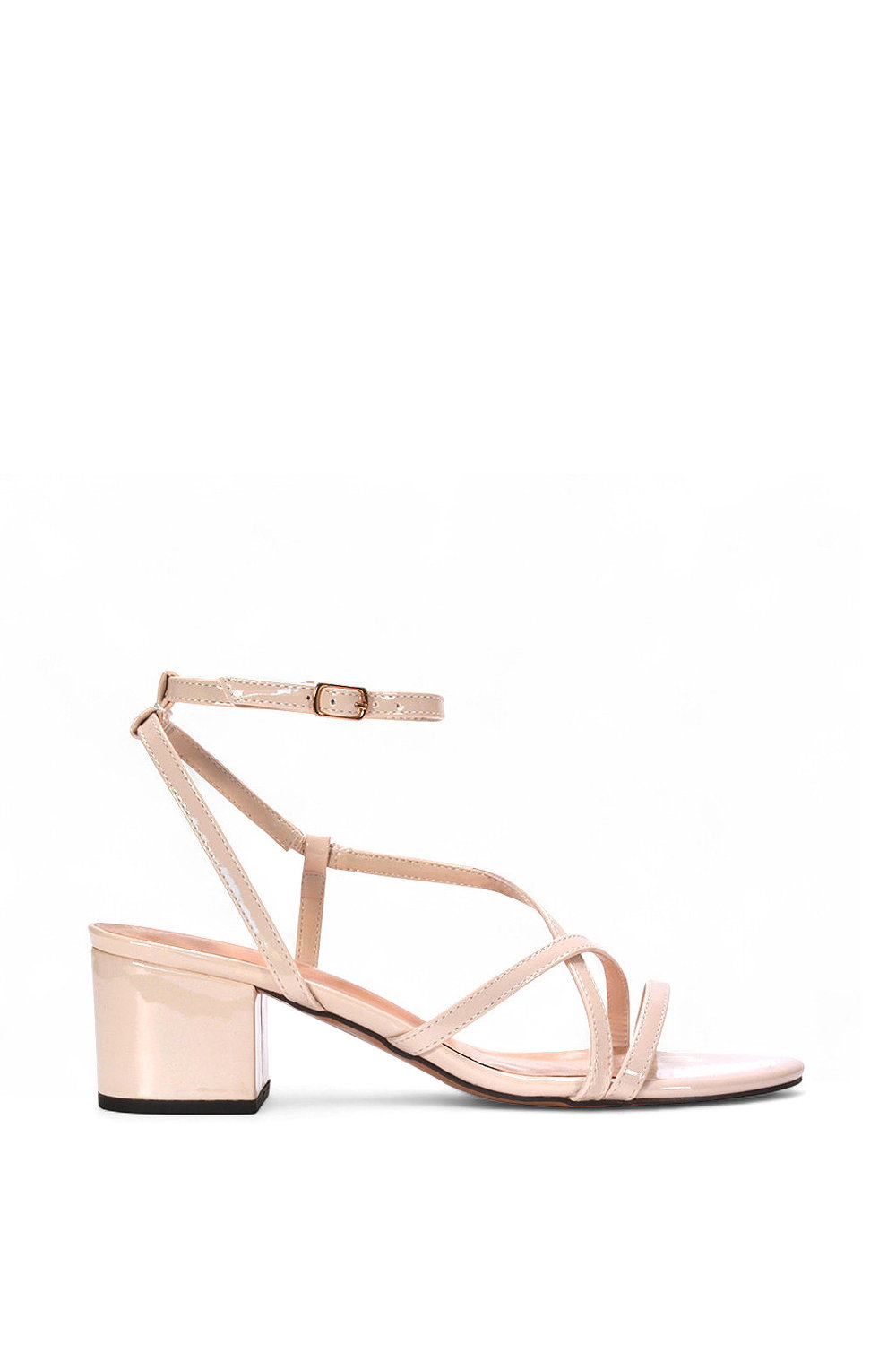 Black 'Maria' Ankle Strap Low Block Heel Strappy Sandals