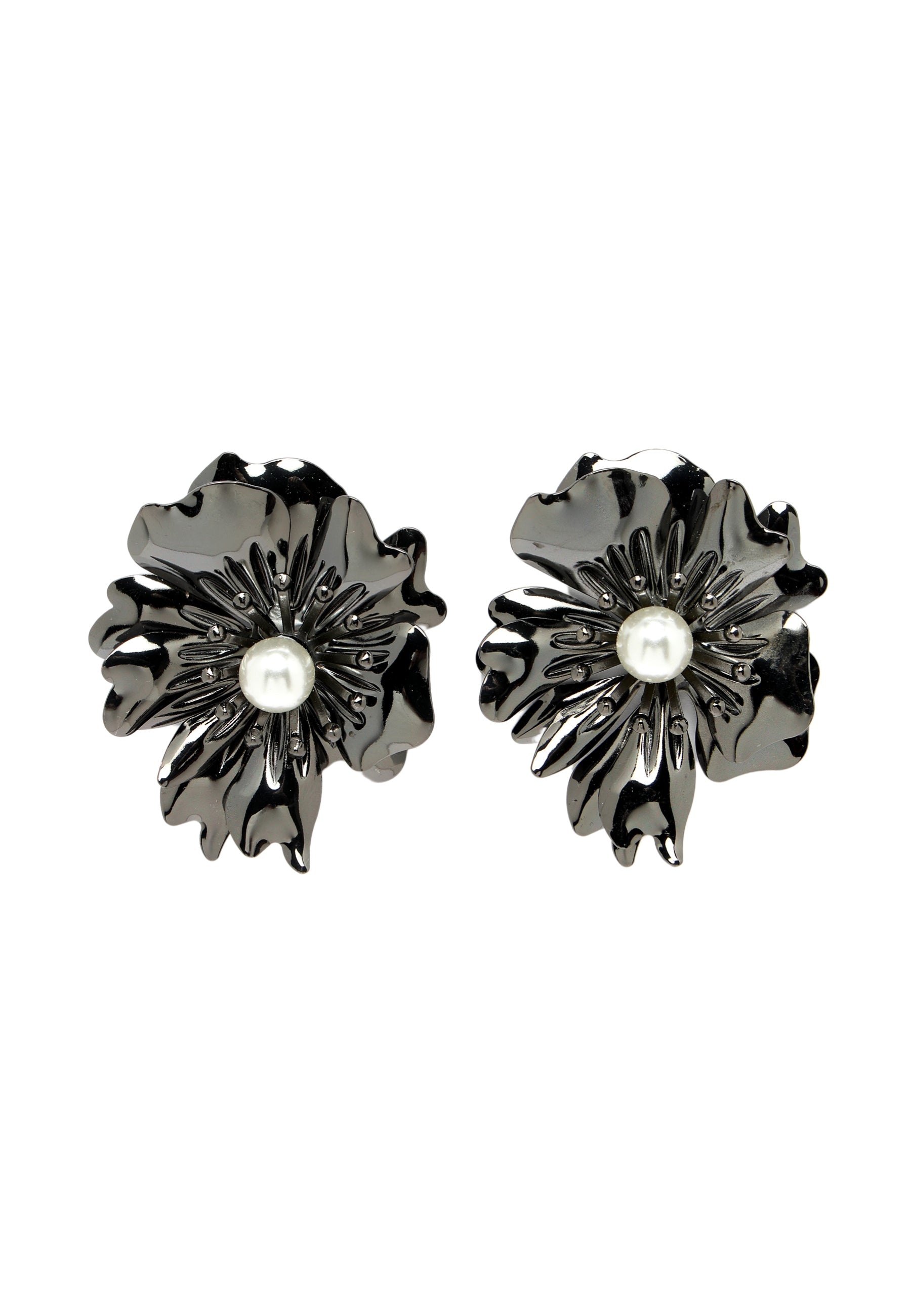Purple Floral Pearl Stud Earrings In Light Pink