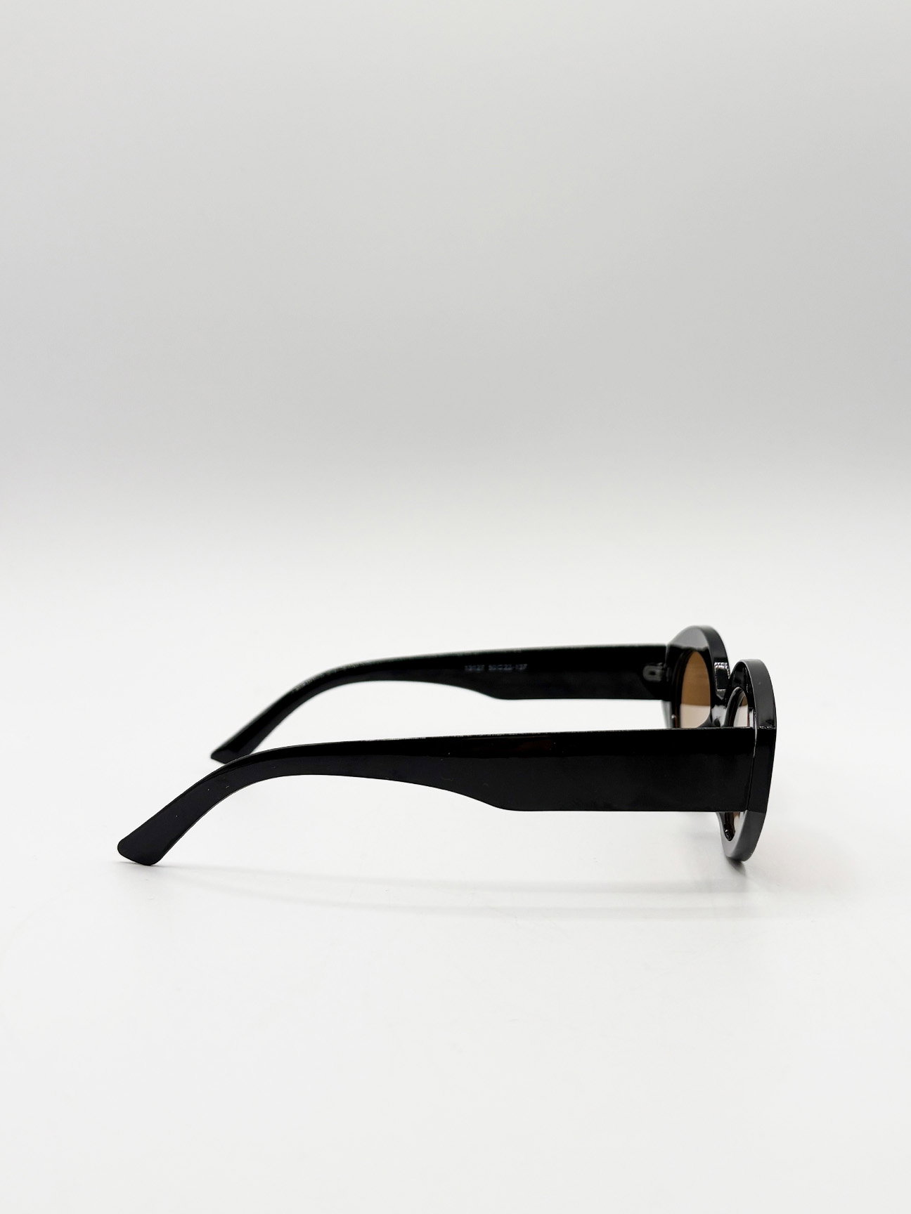 Black Retro Small Oval Sunglasses Black Brown, Image 5 of 7