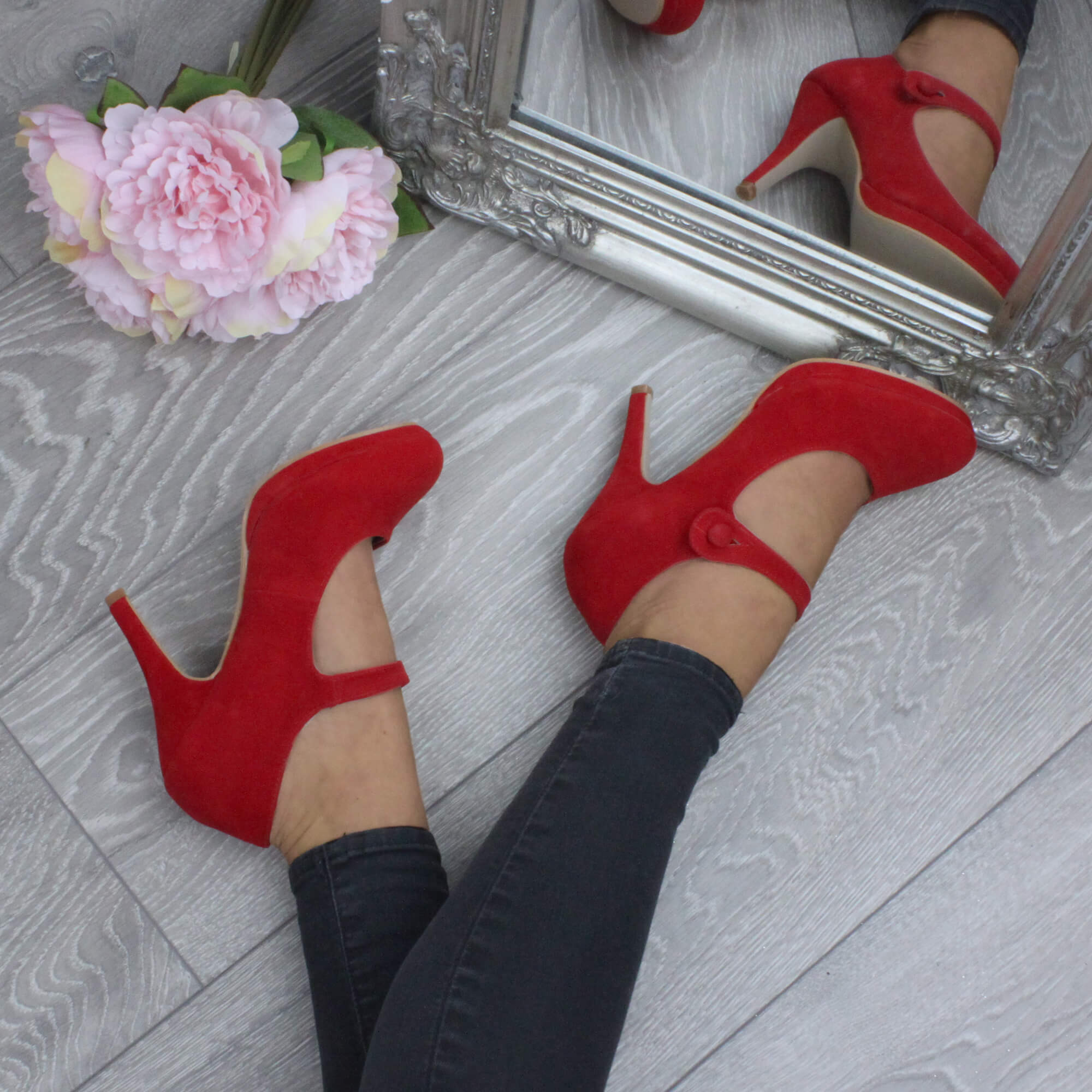 Red AJVANI Red High Heel Mary Jane Court Shoes, Image 5 of 6