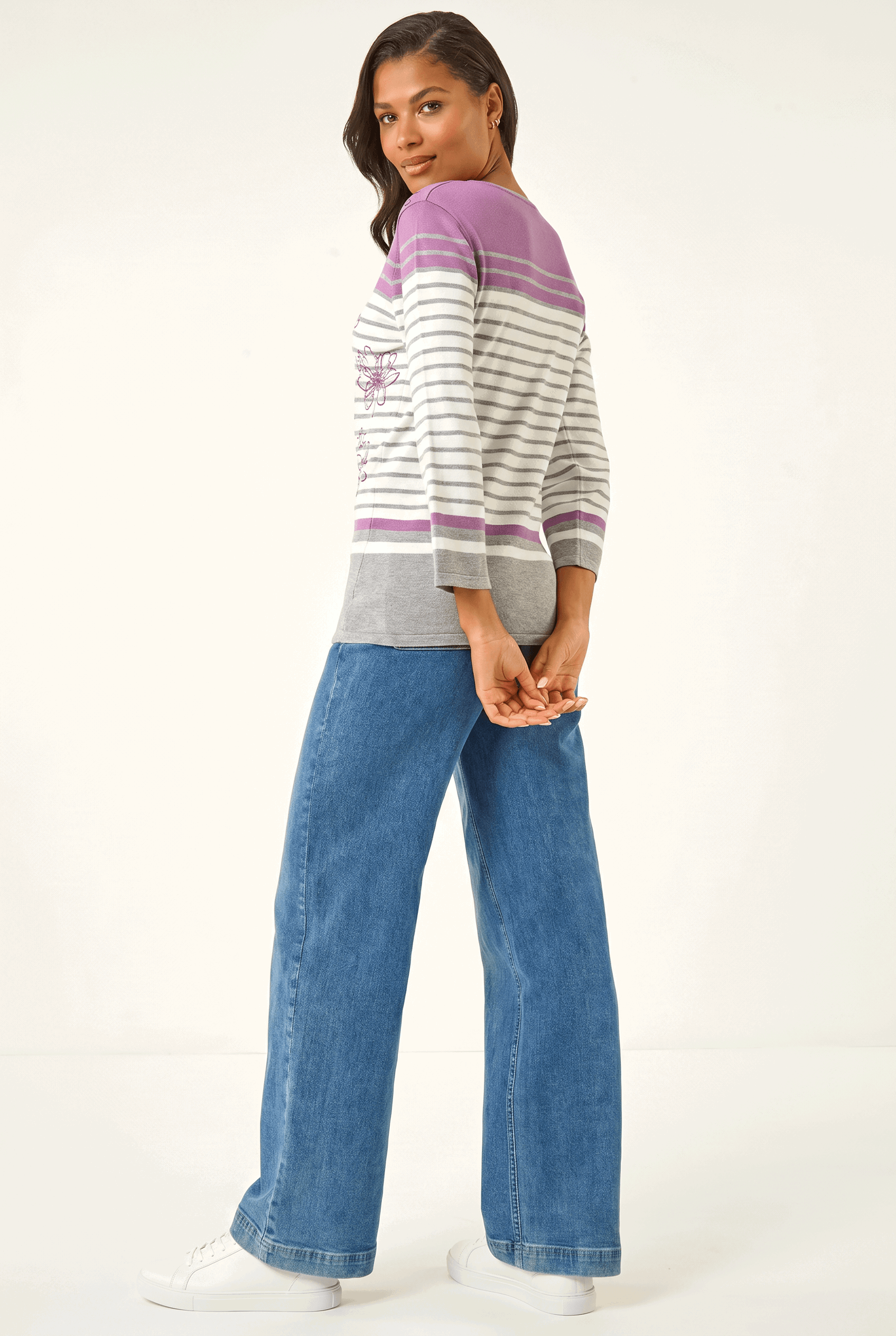 Ivory  Floral Stripe Knit Jumper, Image 3 of 6