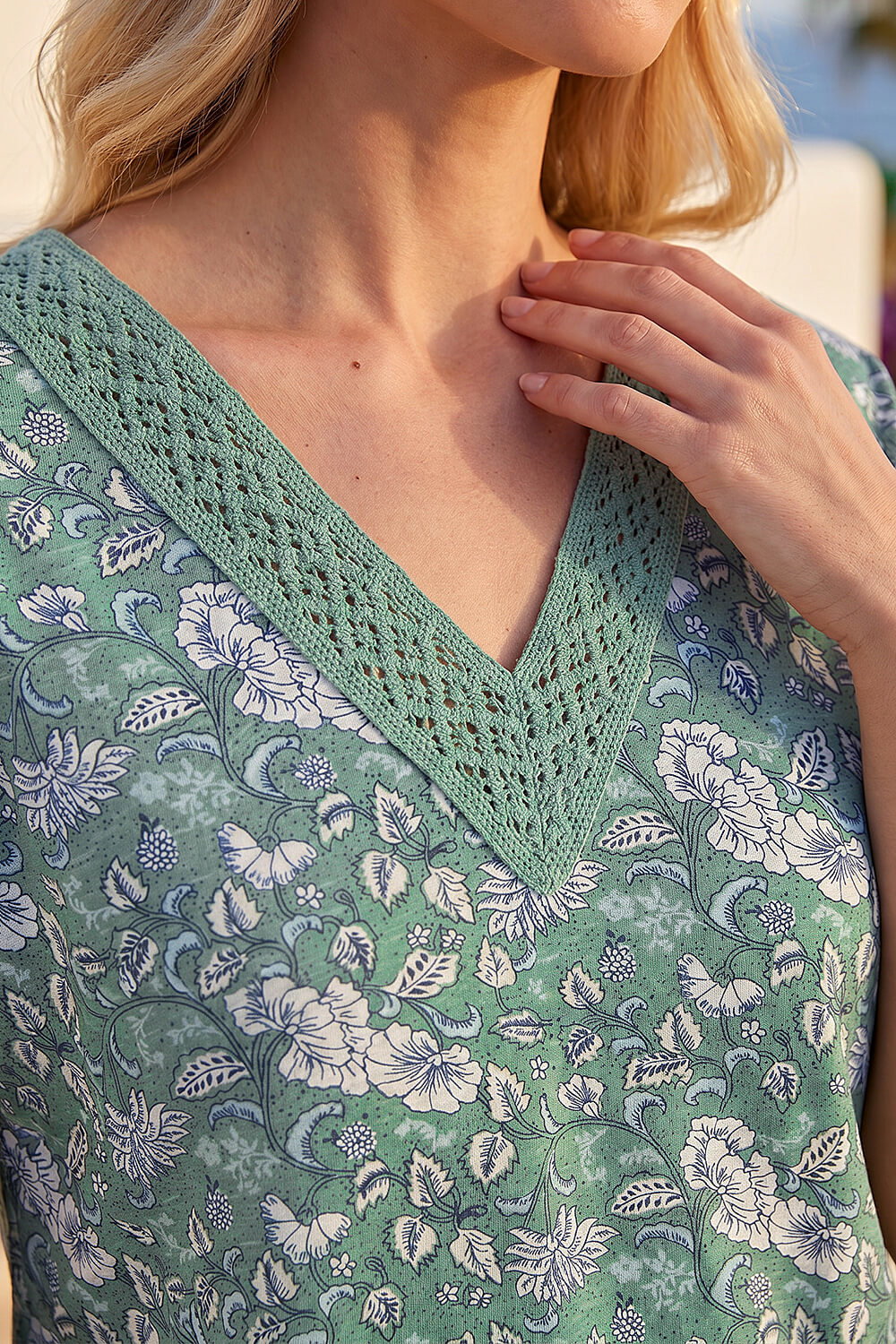 Sage Petite Lace Trim V-Neck Top , Image 5 of 4