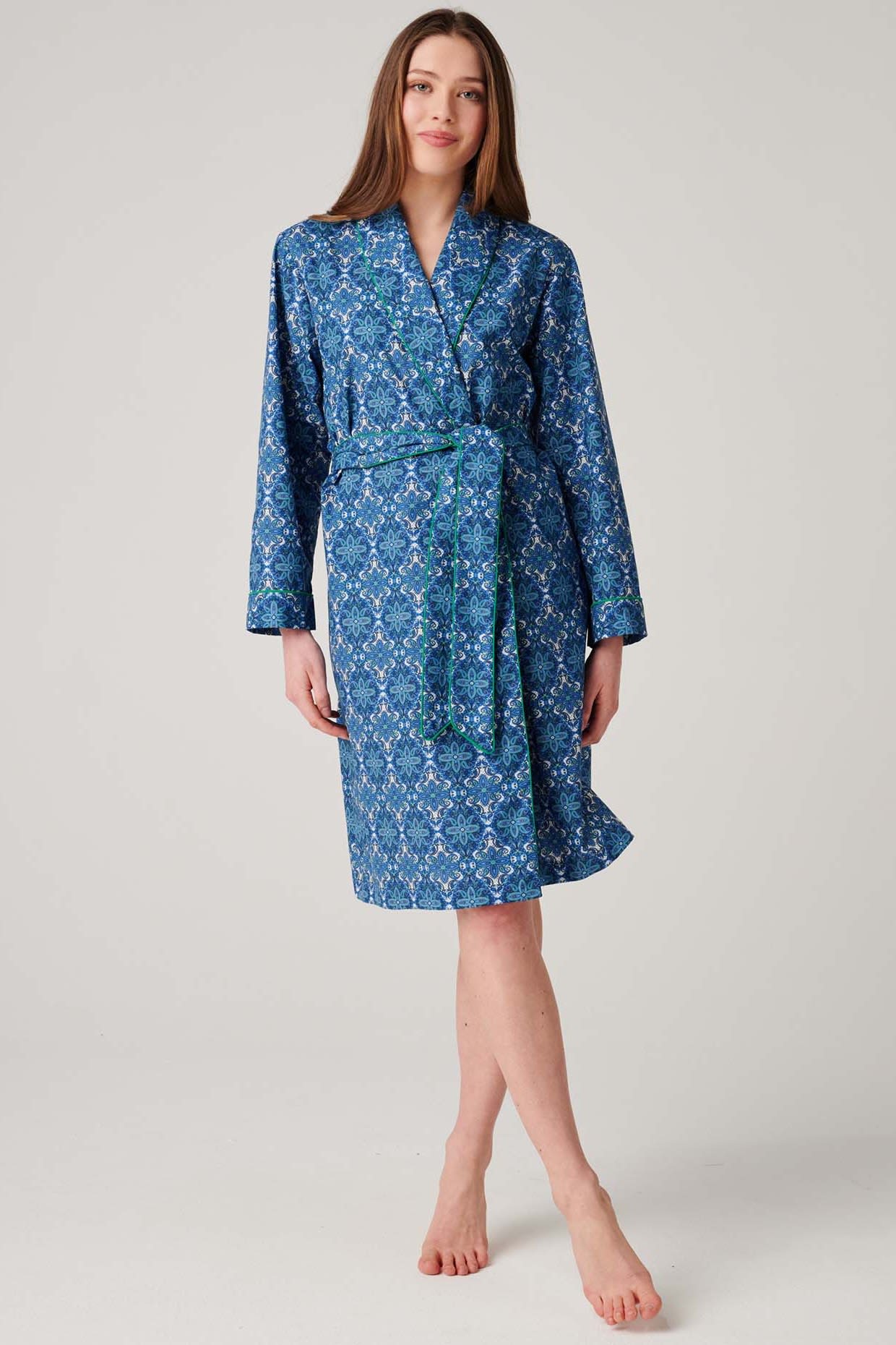 Royal Blue British Boxers Royal Blue "Marrakesh" Paisley Crisp Cotton Mid-Length Dressing Gown, Image 2 of 4