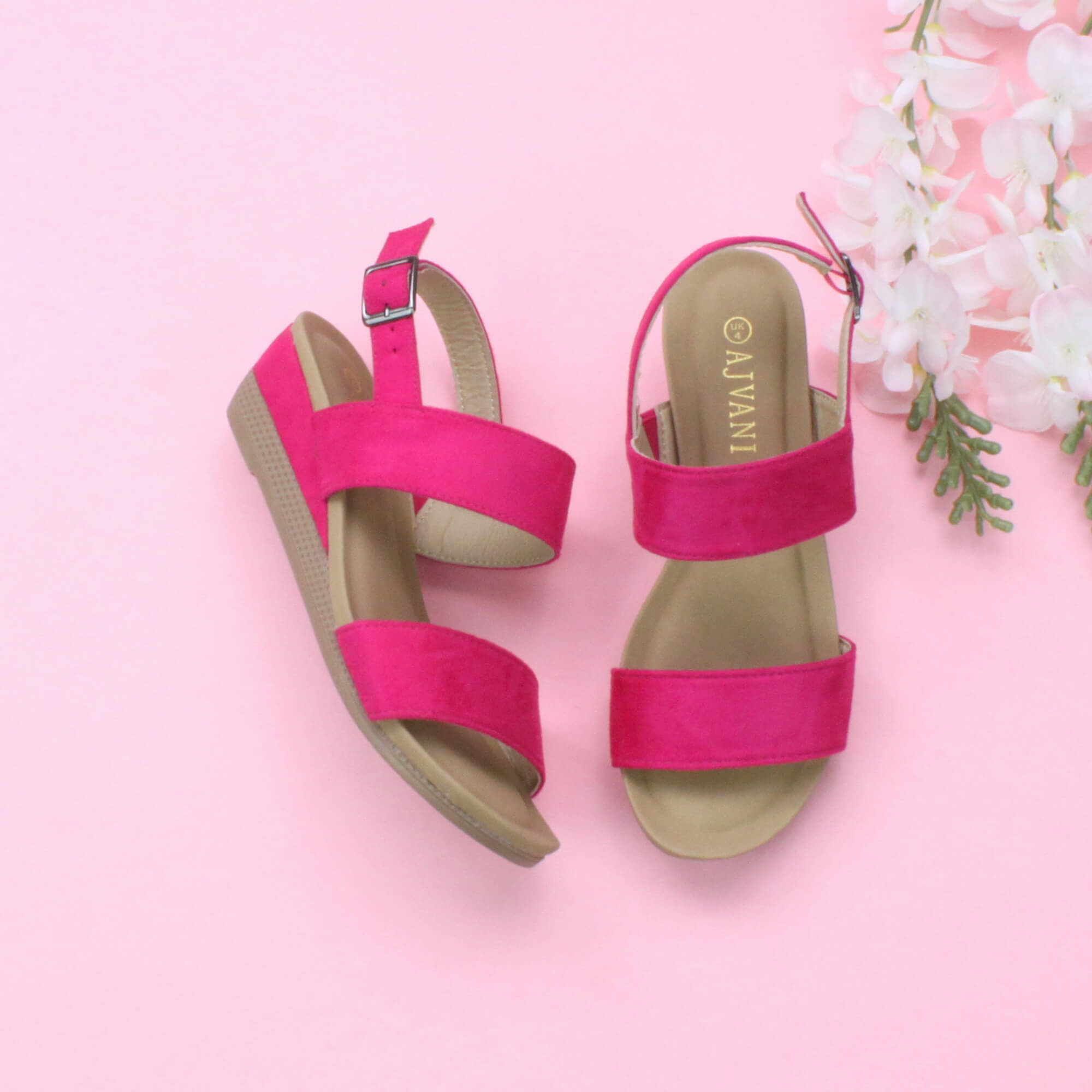 Fuchsia Low Wedge Heel Strappy Slingback Sandals, Image 4 of 6