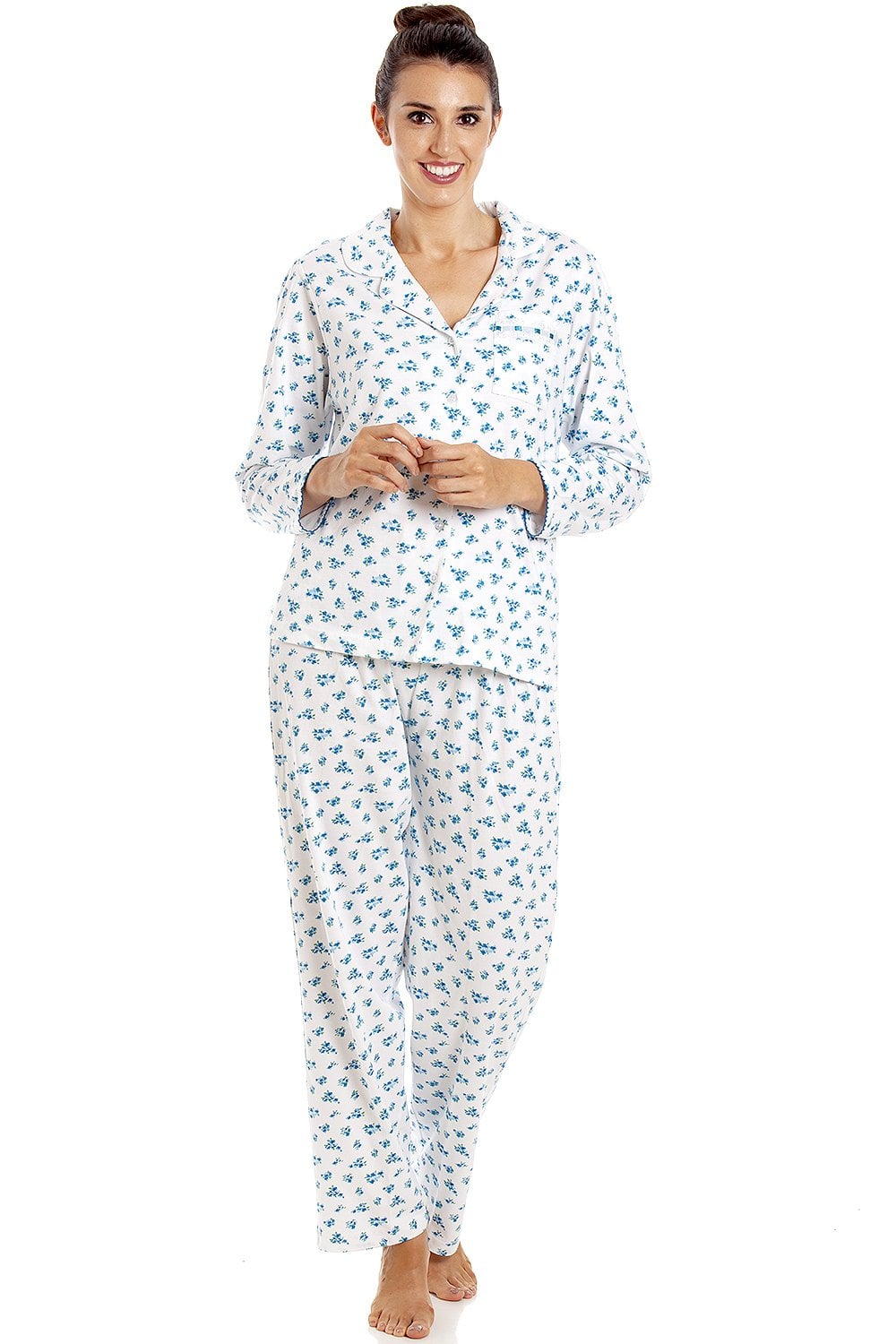 Blue Camille Lingerie Blue Ditsy Floral Print Cotton Pyjama Set, Image 1 of 5