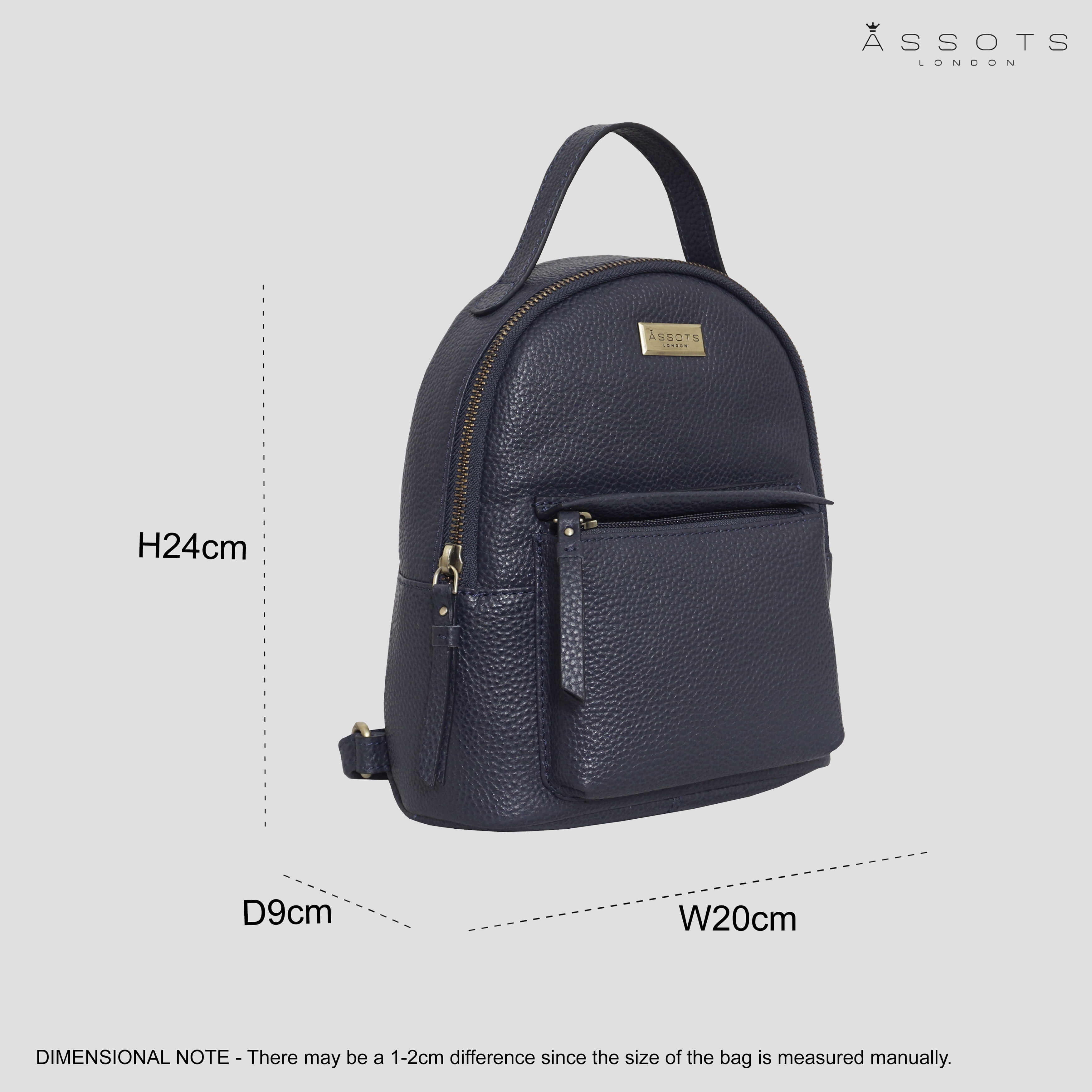Navy 'BETTY' Zip Top Mini Pebble Grain Leather Backpack, Image 6 of 6