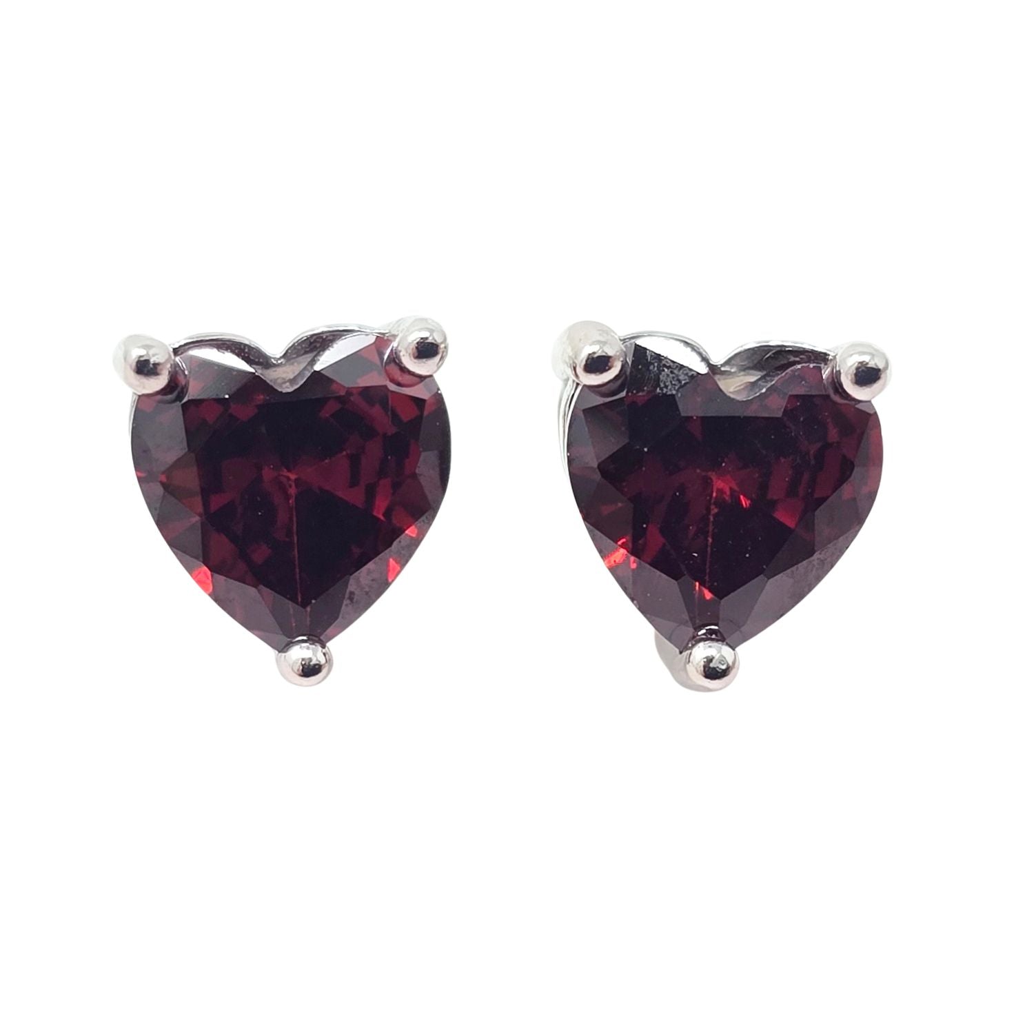 Red Garnet Heart Sterling Silver Stud Gemstone Earrings
