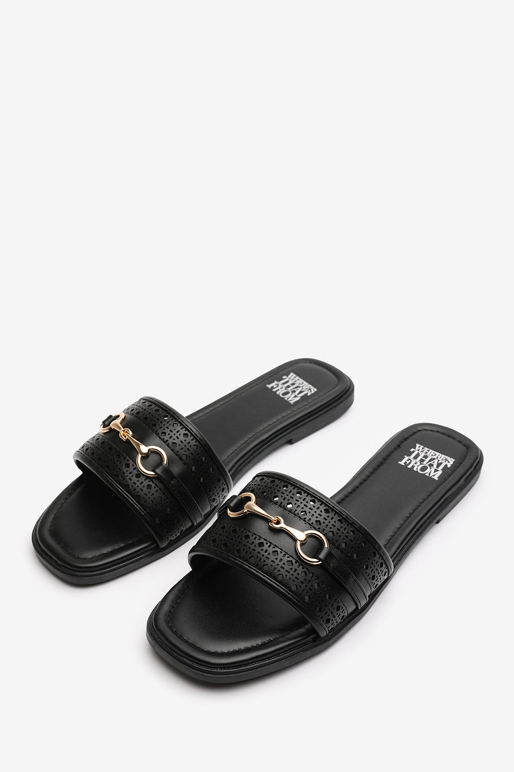 Black 'Natalie' Sliders With Geometric Strap, Image 3 of 5