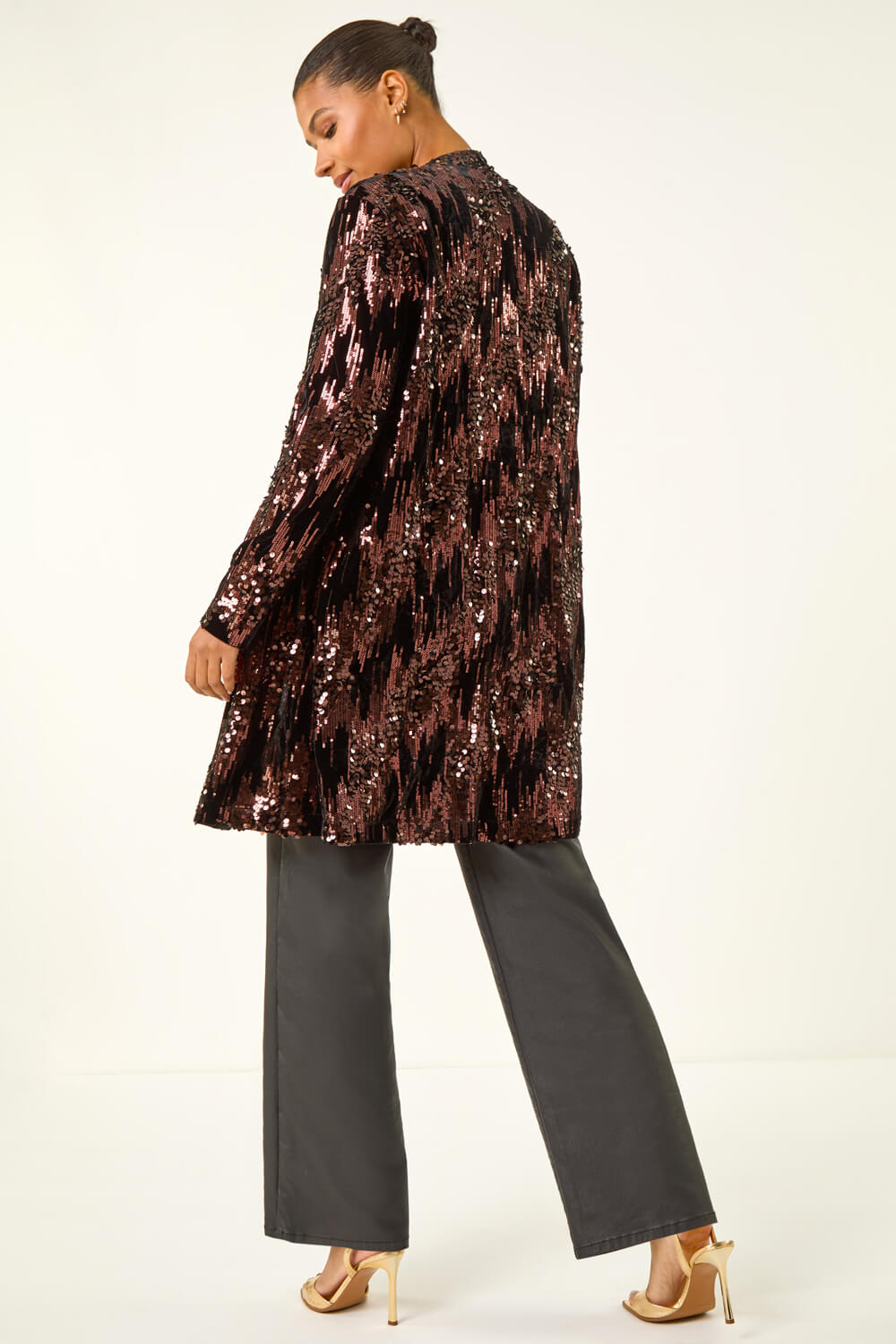 Chocolate Sequin Velvet Longline Jacket, Image 5 of 5