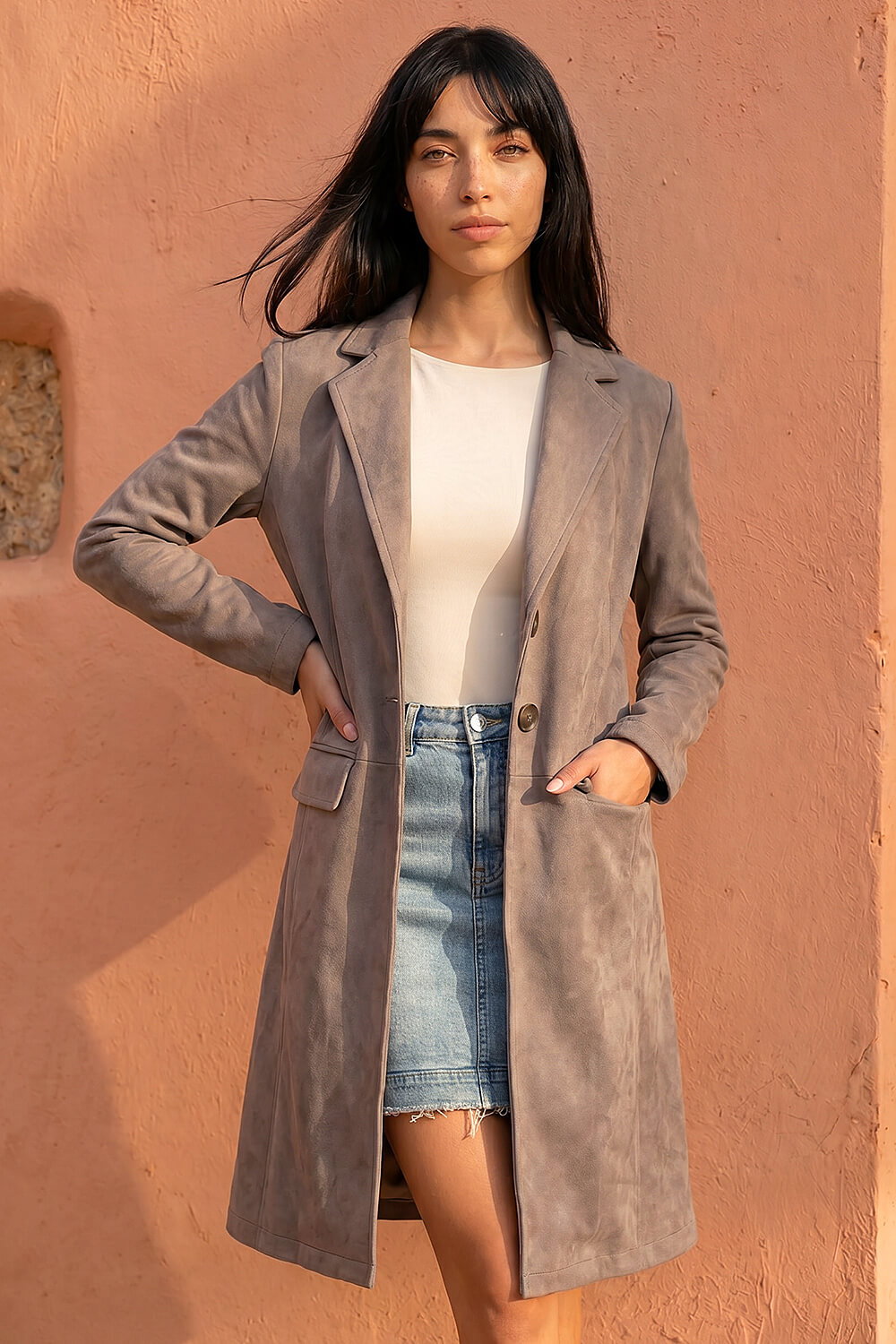 Taupe Petite Faux Suede Jacket, Image 1 of 4