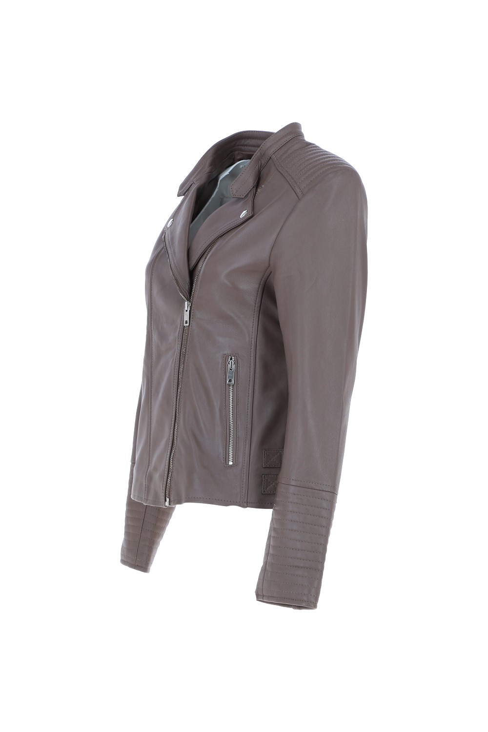 Taupe Ashwood Leather Taupe 'Casey' Real Leather Biker Jacket, Image 3 of 5
