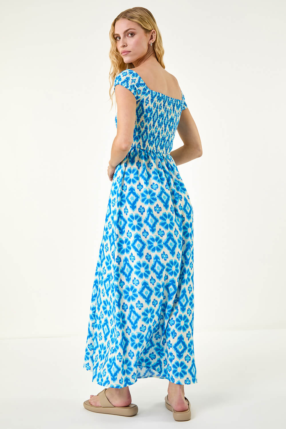 Blue Aztec Bardot Dress, Image 4 of 5