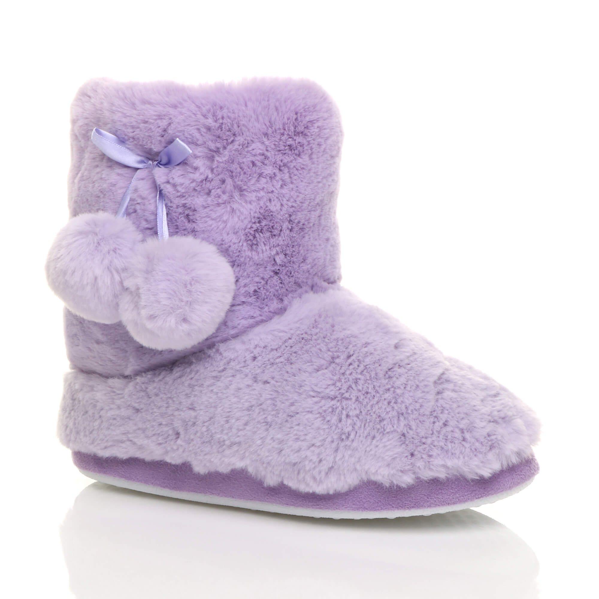 Purple Faux Fur Lined Slip On Memory Foam Mules Slippers