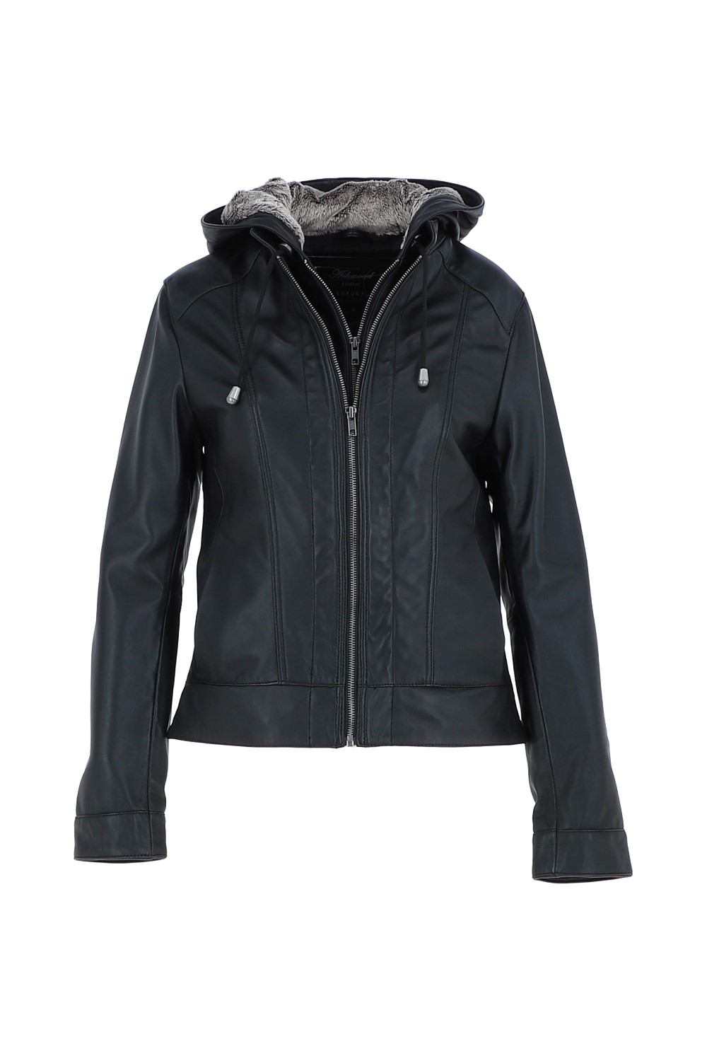 Black 'Malmo' Two-In-One Detachable Hood Leather Jacket, Image 3 of 6