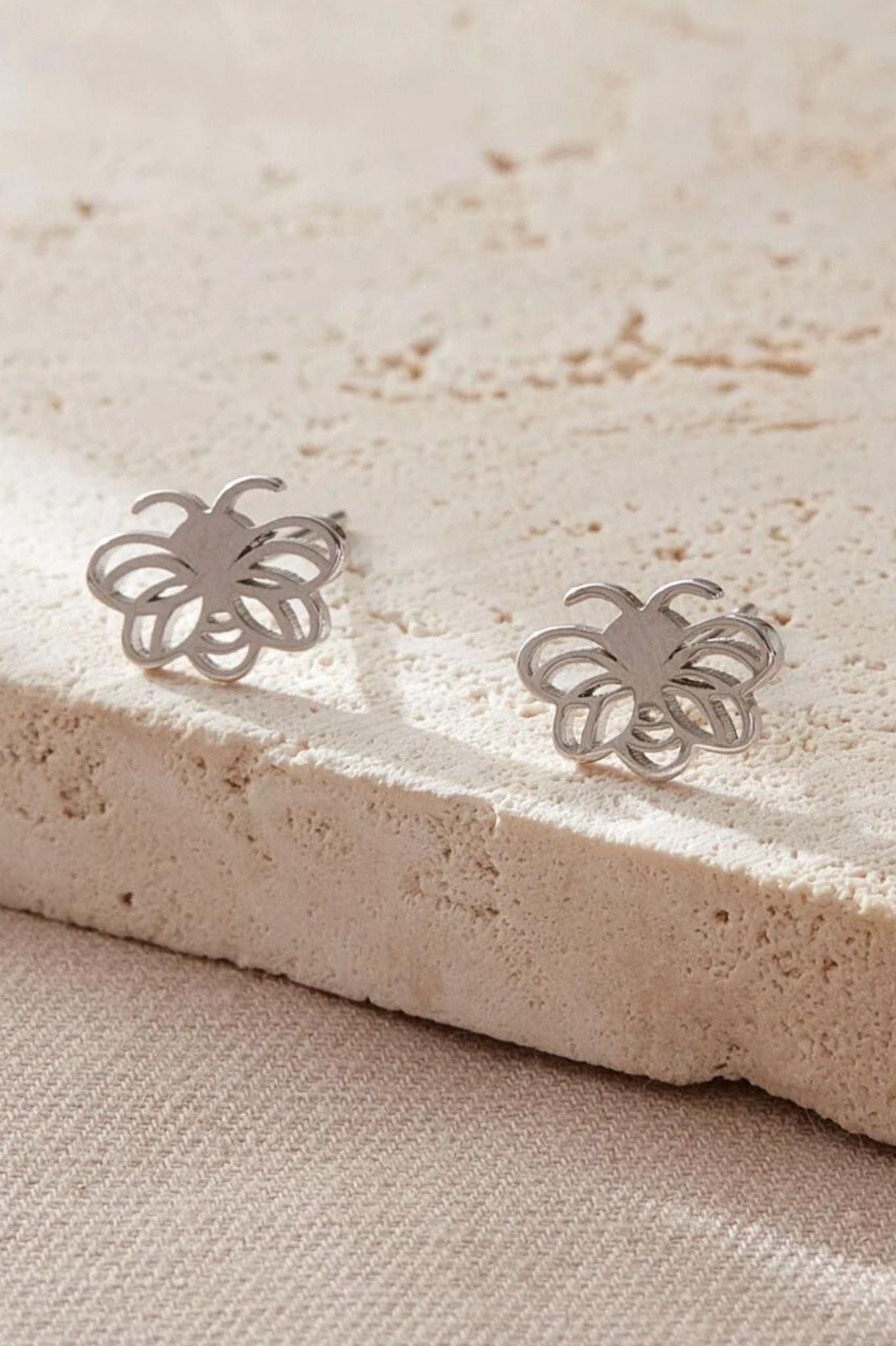 Silver Sterling Silver Bee Stud Openwork Earrings, Image 3 of 3