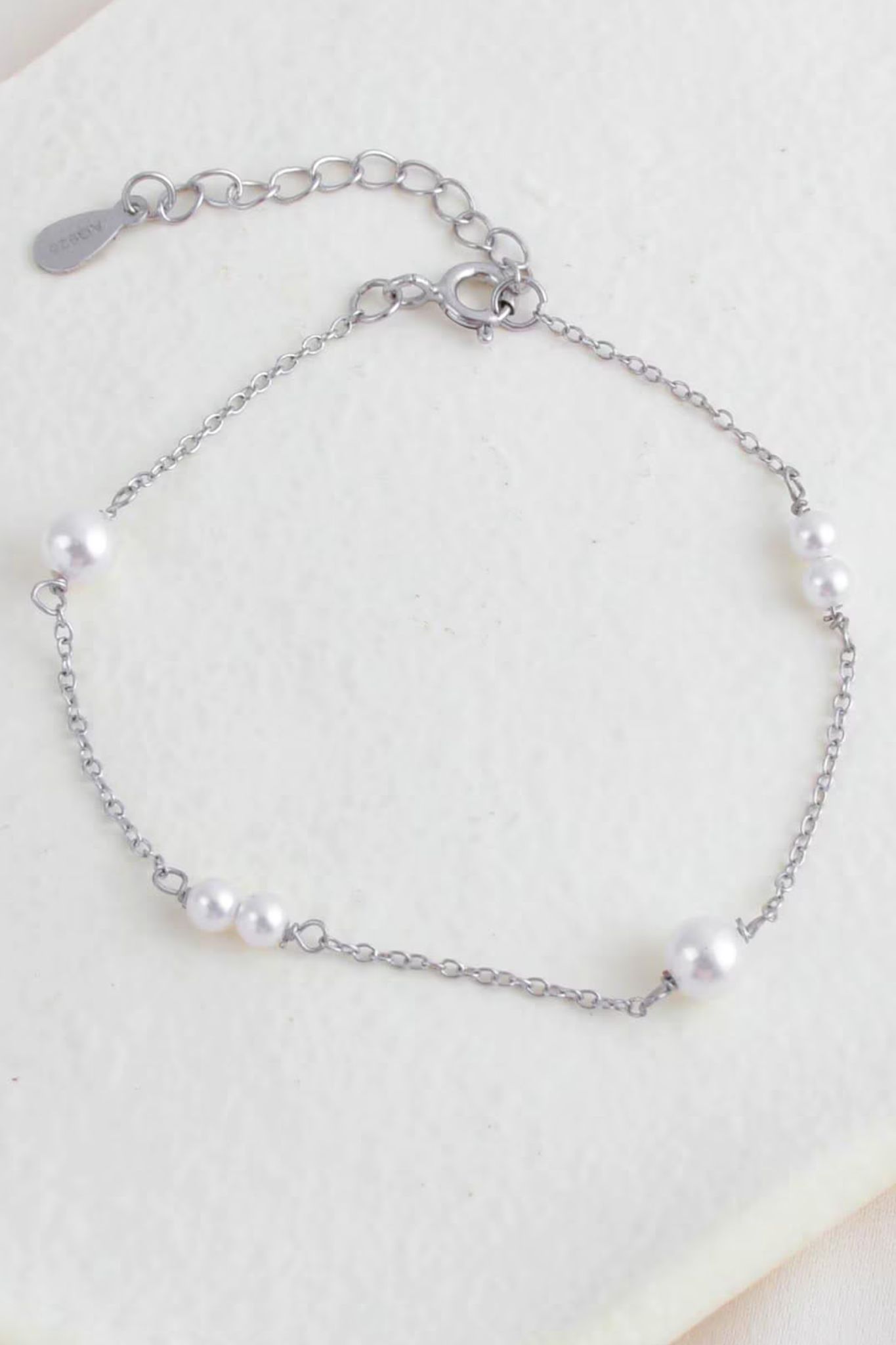 Metallic Sterling Silver Faux Pearl Bracelet