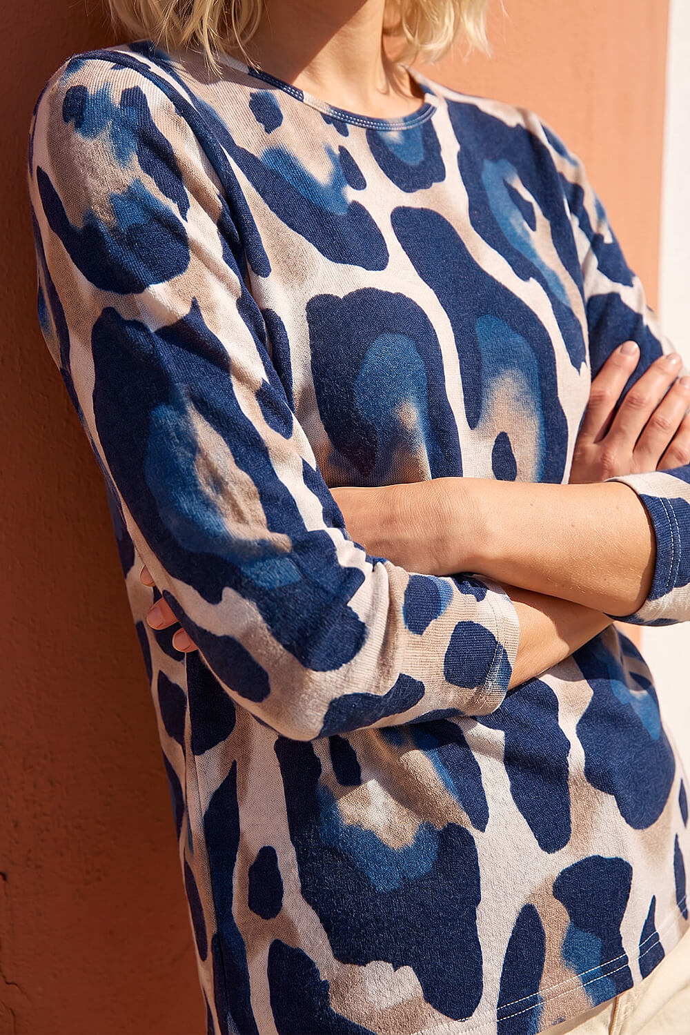 Navy Petite Animal Print Top, Image 5 of 4