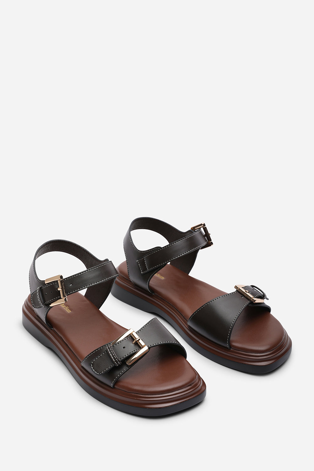 Dark Brown Where's That From Dark Brown Circa Flatform Double Buckle Black Sandal, Image 4 of 6