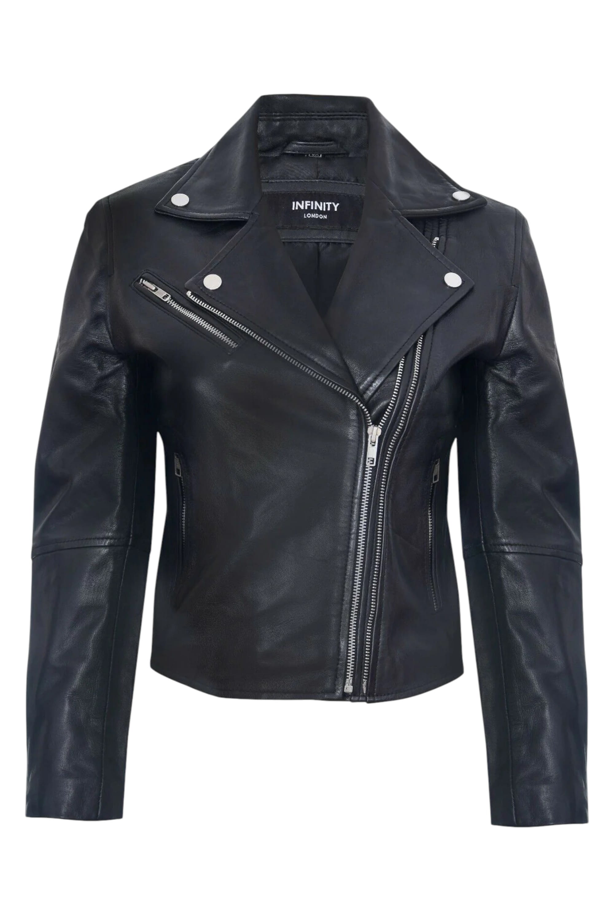 Black Womens Leather Retro Biker Jacket-Madely, Image 1 of 4