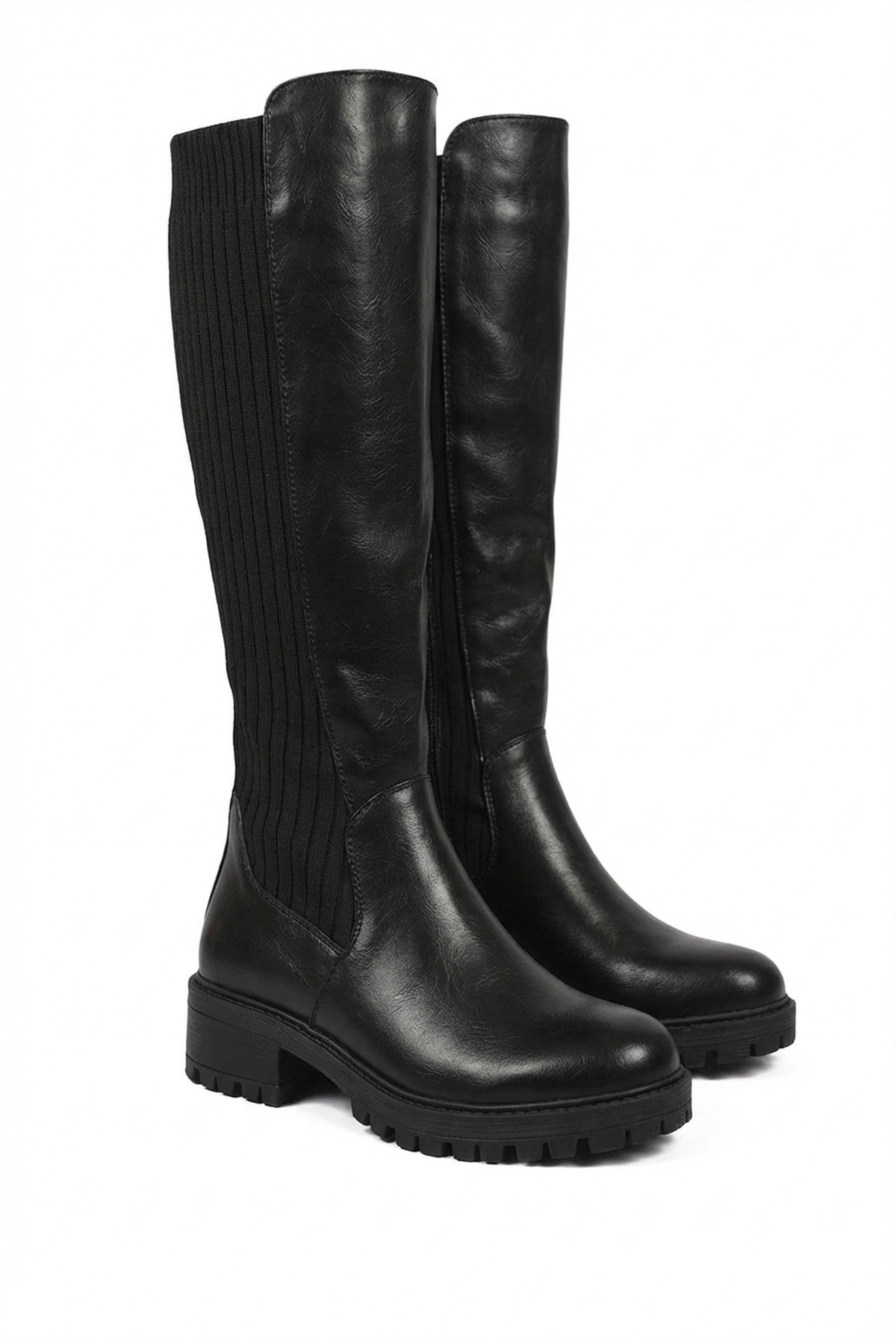 Black iKrush Black Aurelia Zip Up Knee High Boots, Image 1 of 8