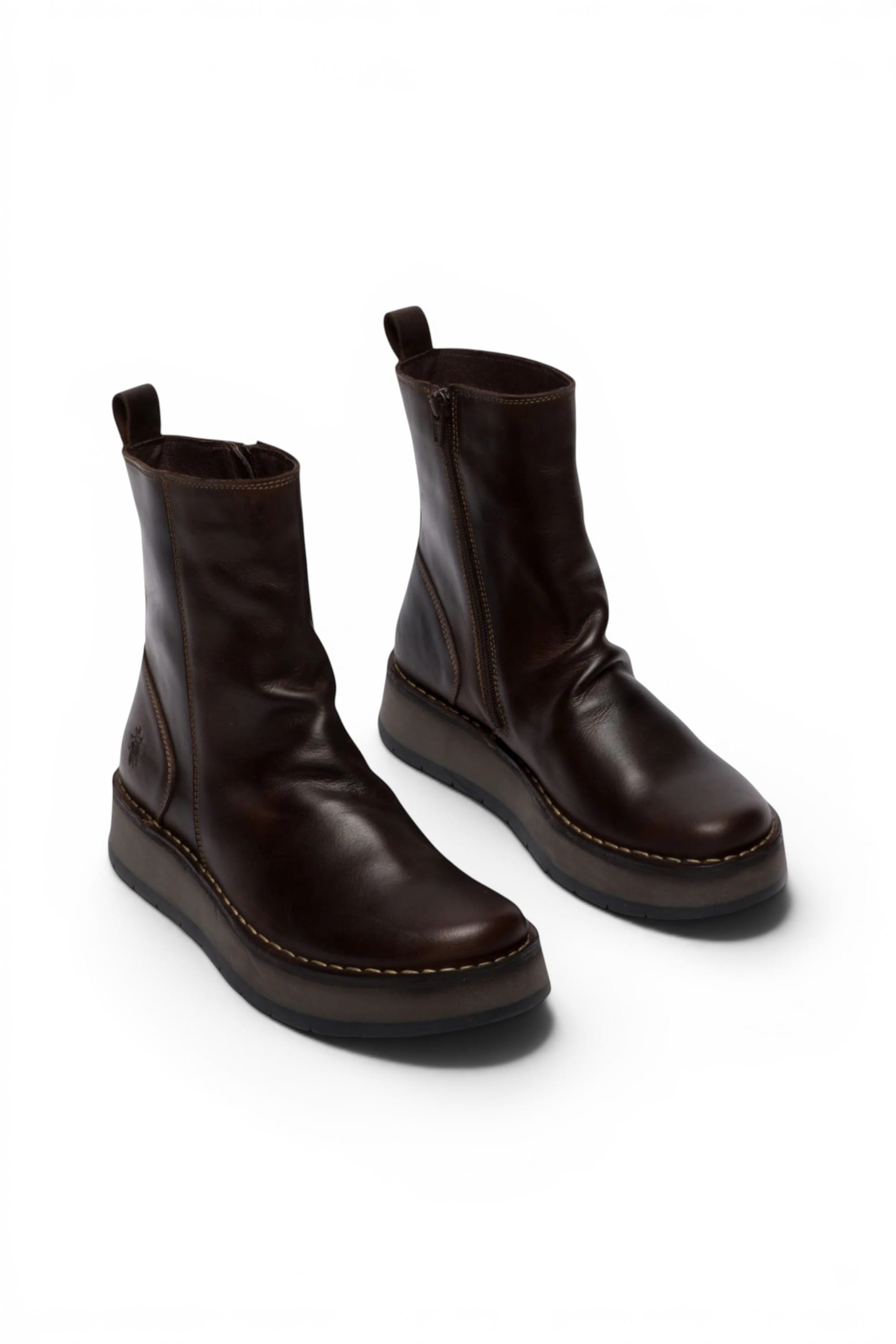 Brown Womens Zip Up Ankle Boots - RENO053FLY, Image 2 of 5