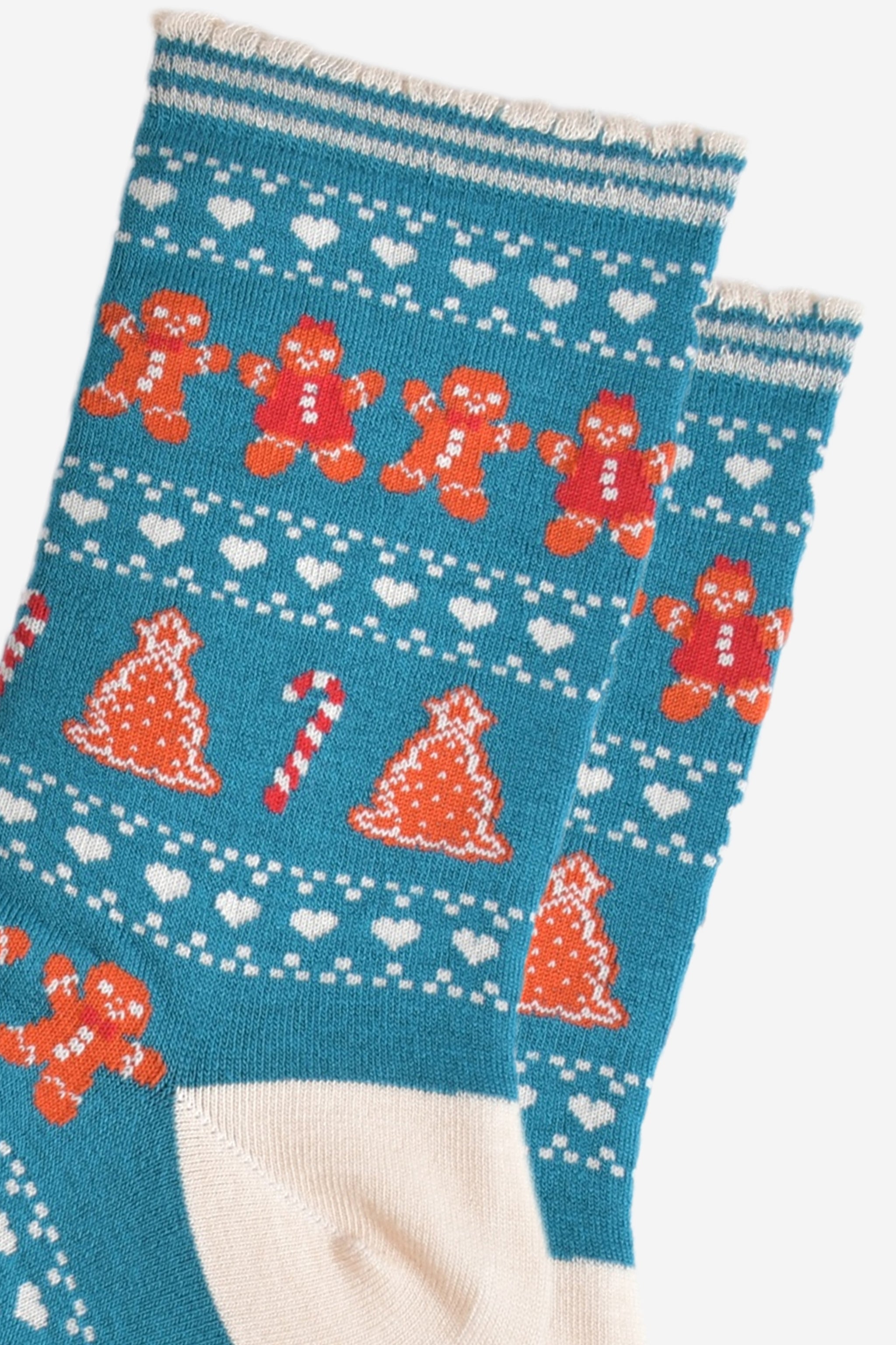 Aqua Gingerbread Fair Isle Bamboo Socks, Image 3 of 4