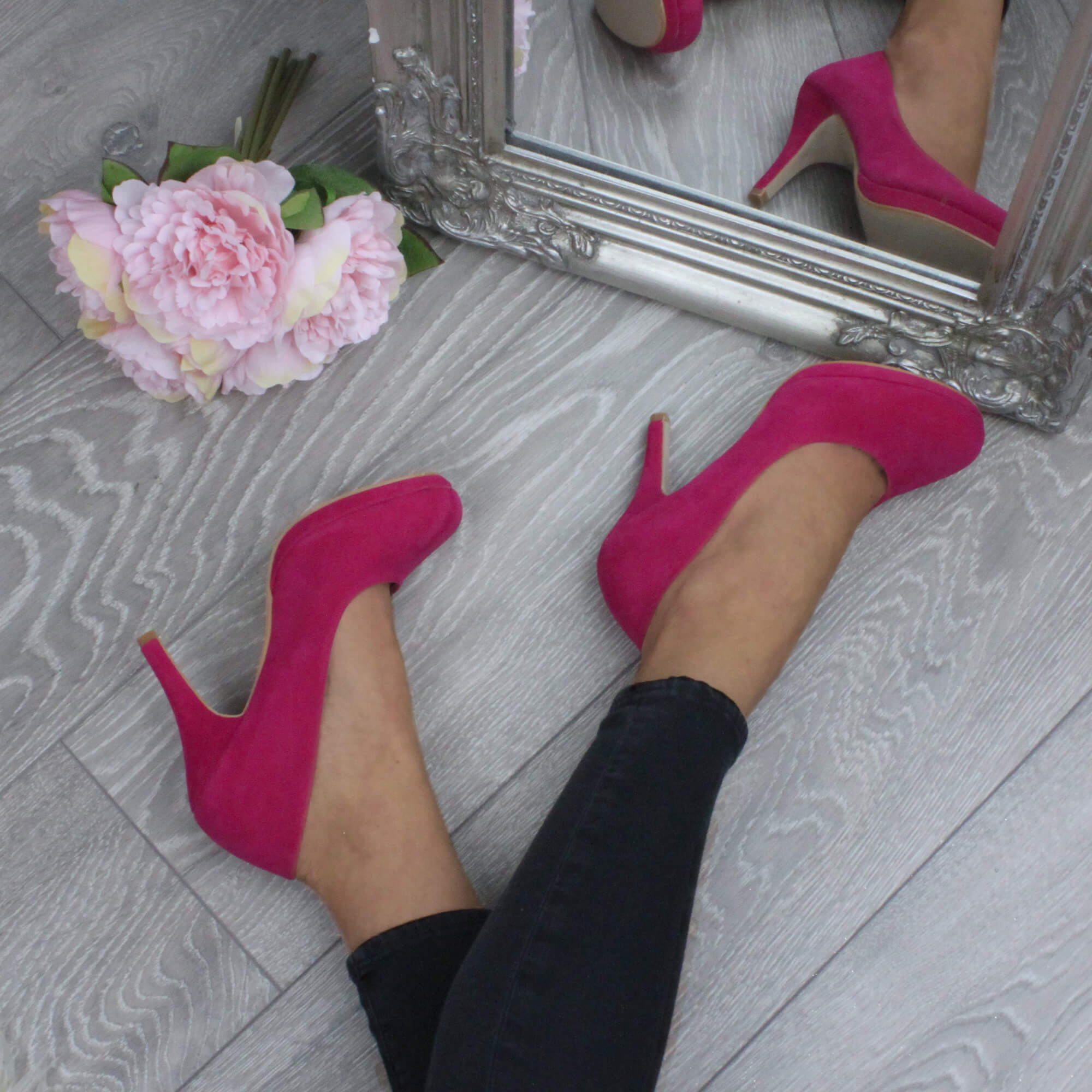 Fuchsia AJVANI Fuchsia Mid High Heel Court Shoes, Image 5 of 6