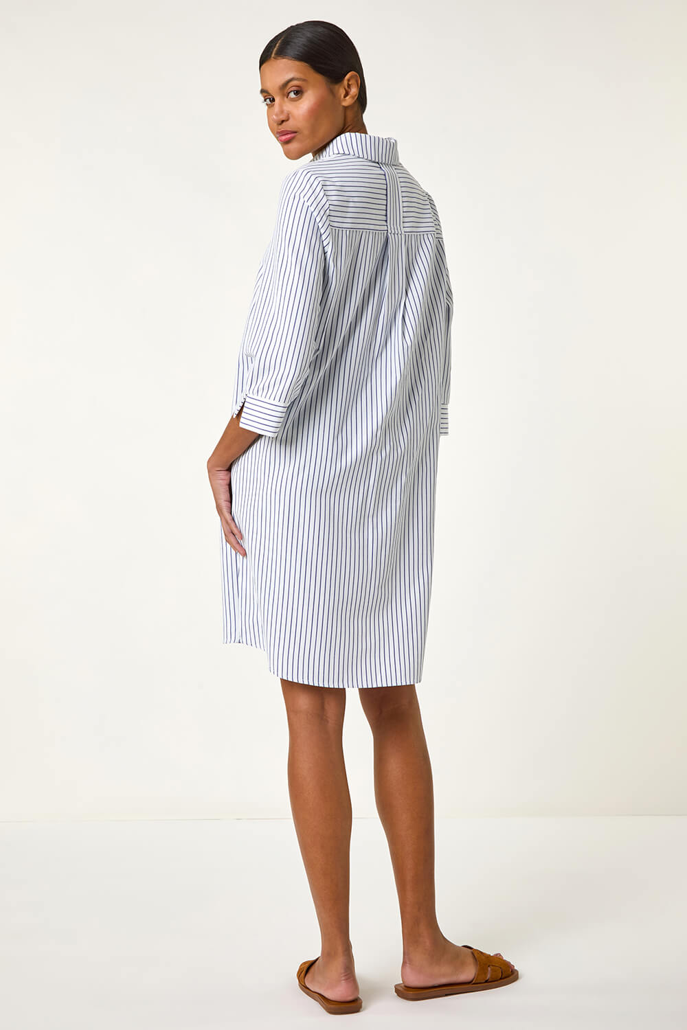 Light Blue Pinstripe Shirt Dress, Image 4 of 5