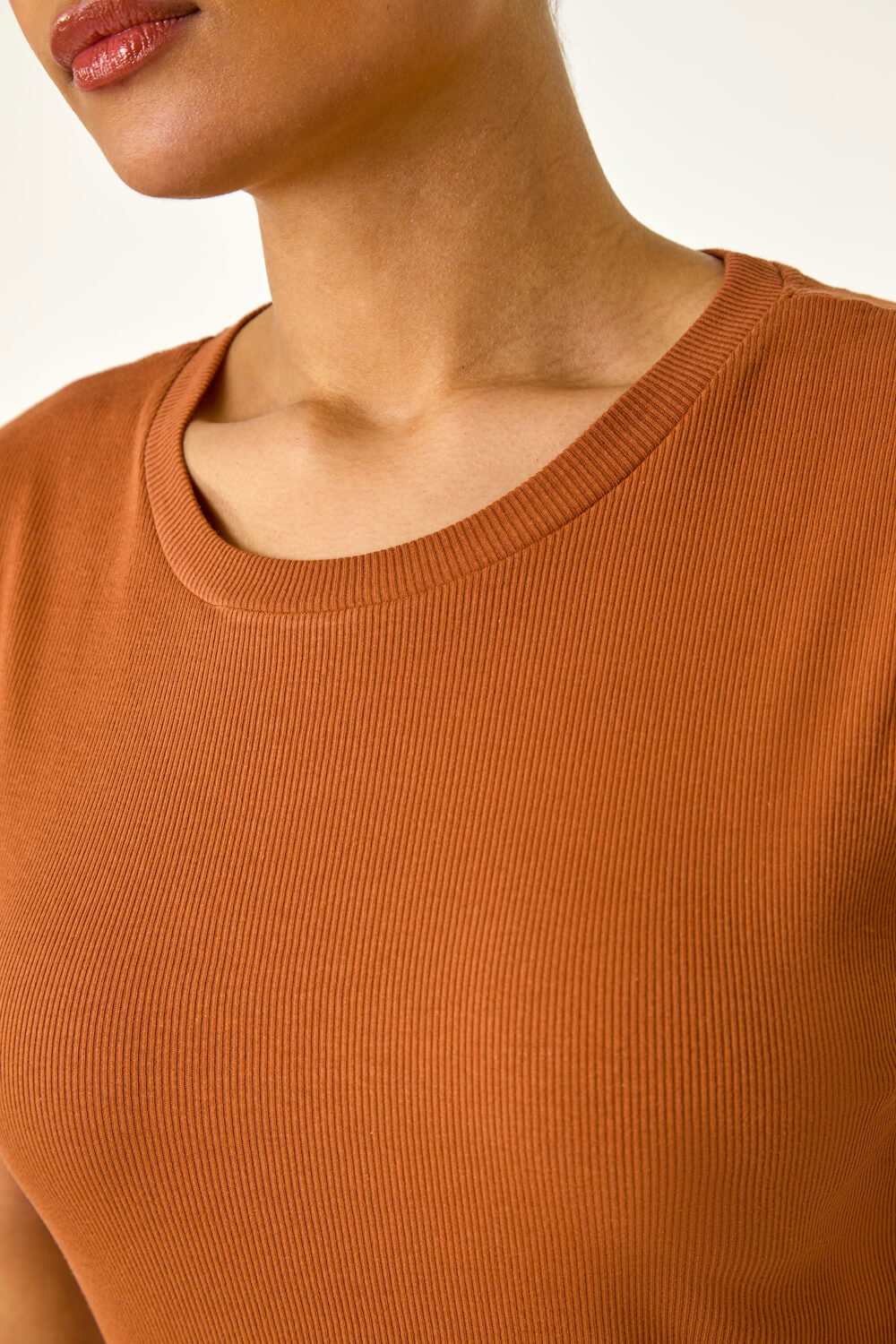 Rust Ribbed Cap Sleeve Midi Dress, Image 6 of 5