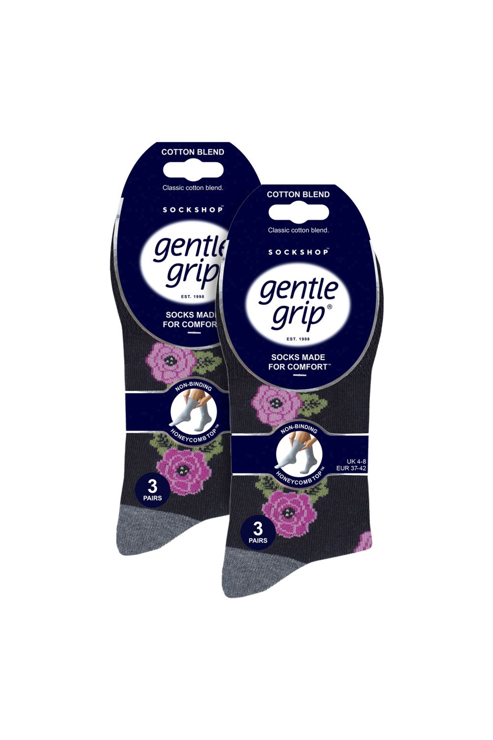 Navy 6 Pairs Patterned Non-Binding Cotton Socks, Image 2 of 5