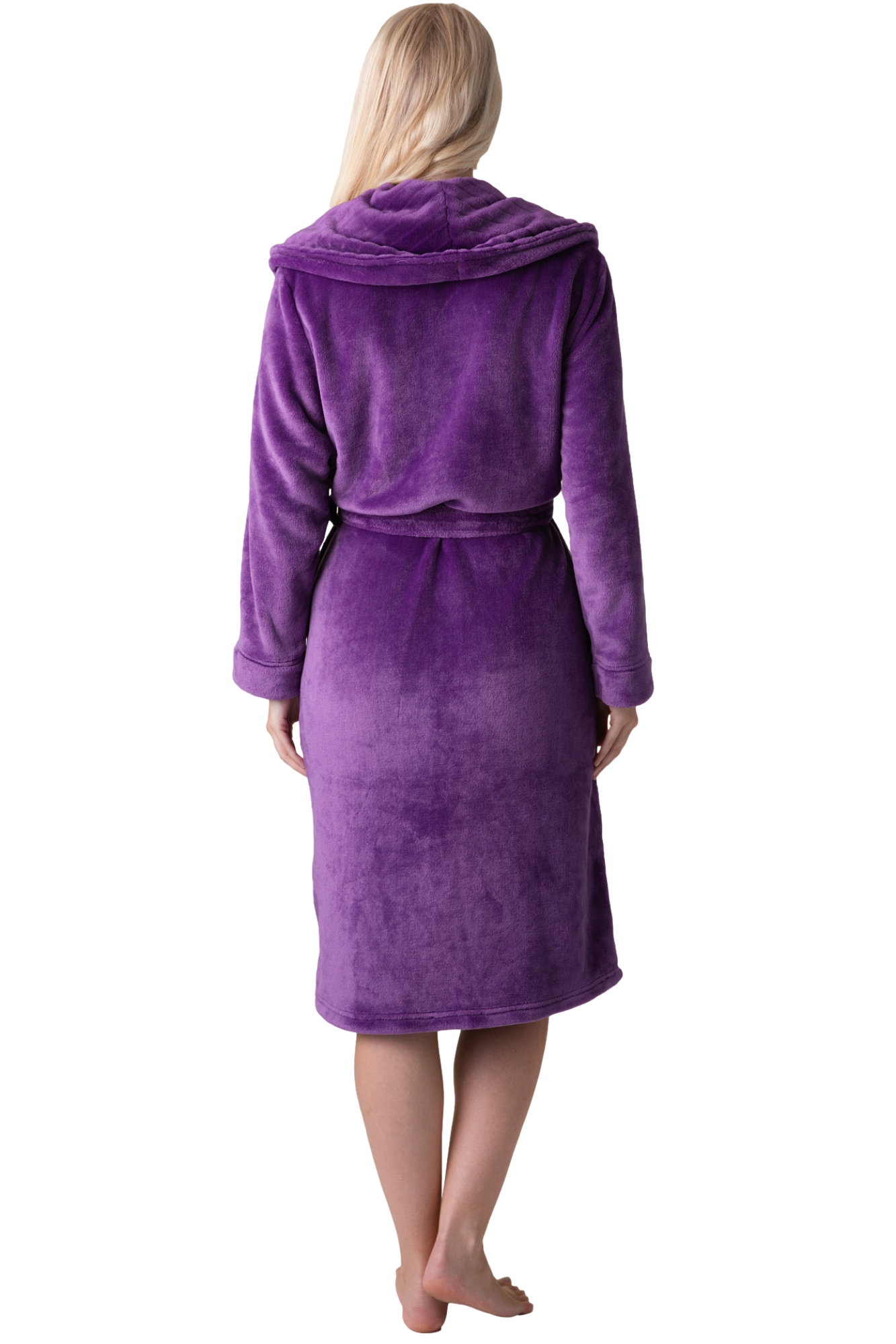 Purple Camille Lingerie Purple Supersoft Fleece Ribbed Collar Robe, Image 7 of 7