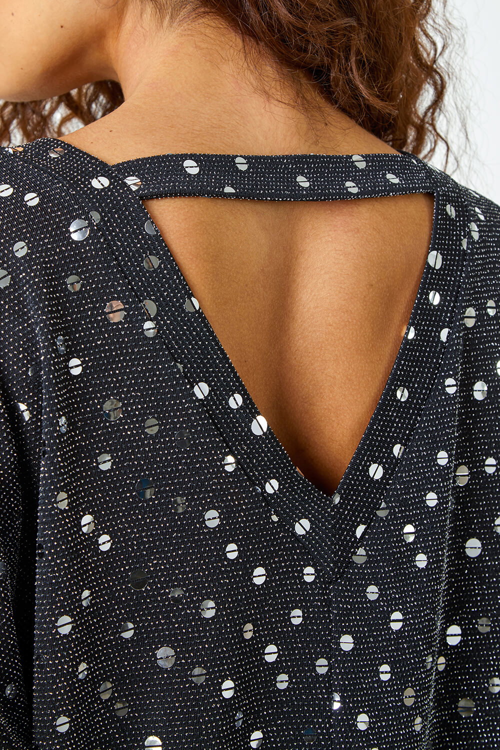 Silver Sequin Detail Blouson Stretch Top , Image 6 of 5