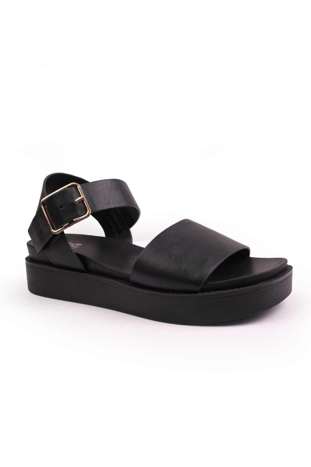Black 'Phoenix' Wide Fit Flat Sandals with Strap, Image 2 of 3
