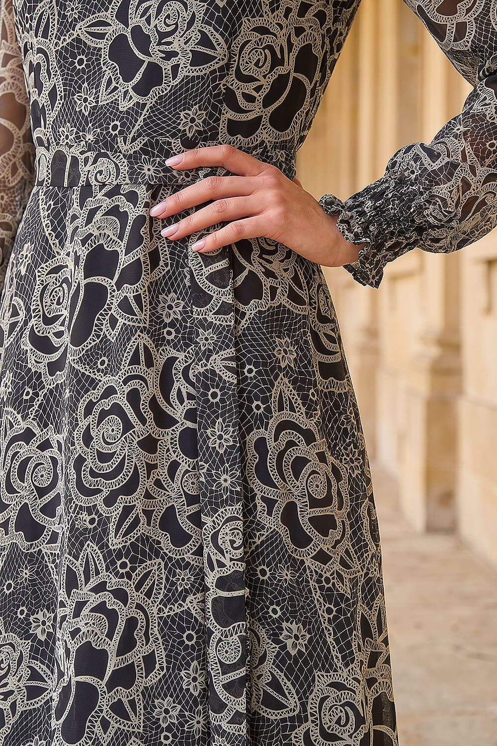 Black Floral Rose Midi Dress, Image 5 of 4