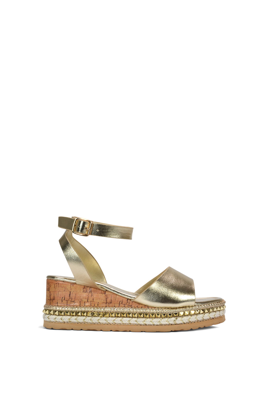 Gold XY LONDON Gold Platform Chunky Wedge Flatform Sandals With Ankle Strap, Image 1 of 6
