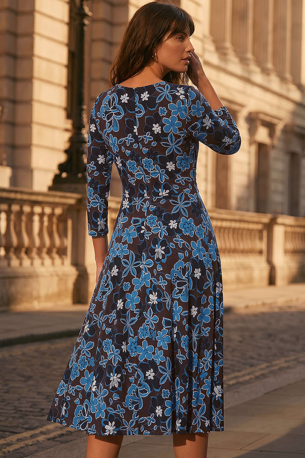 Chocolate Floral Puff Print Cross Dress, Image 4 of 4