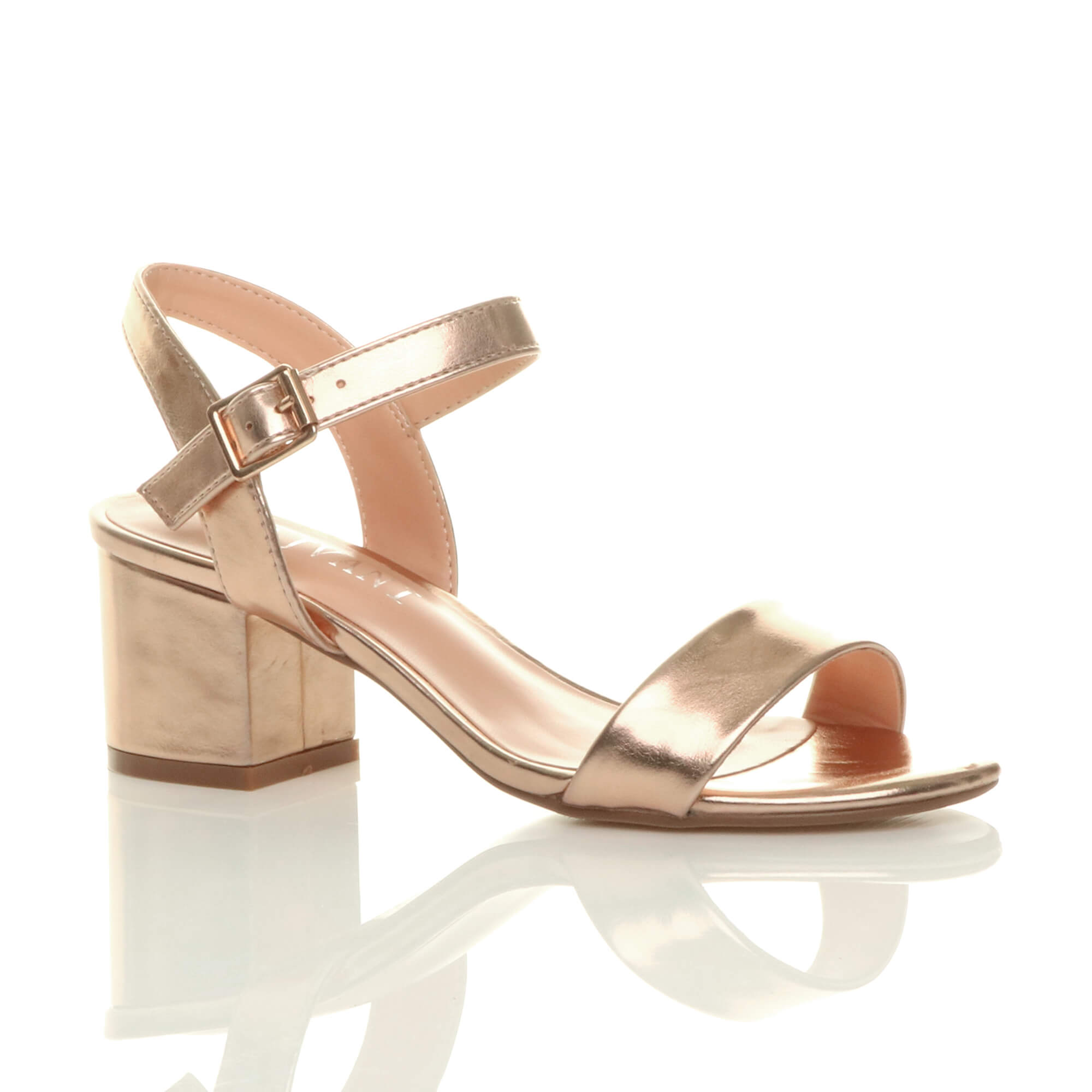 Black Mid Block Heel Strappy Sandals
