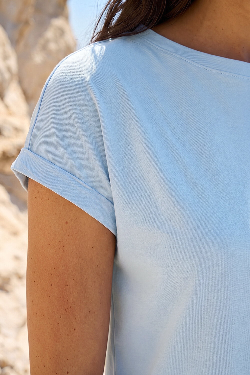 Light Blue Plain Stretch Cotton Jersey T-Shirt, Image 5 of 4