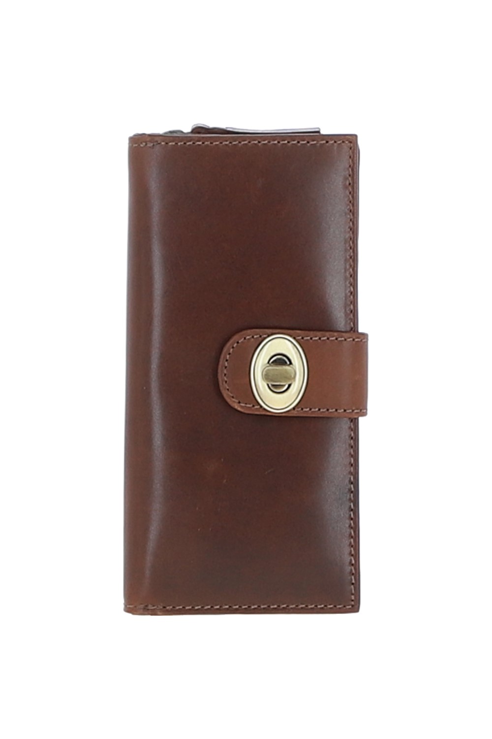 Brown Real Leather Long Purse with Turnlock, Zip Pocket & Card Slots, Image 1 of 3