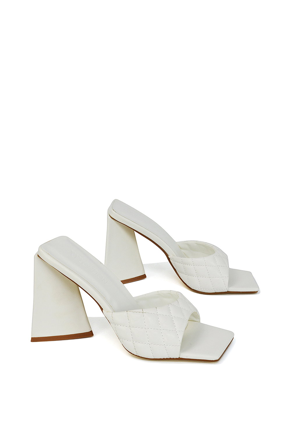 White XY LONDON White 'Maylin' Quilted Square Toe Sculptured Flared High Heels, Image 4 of 5