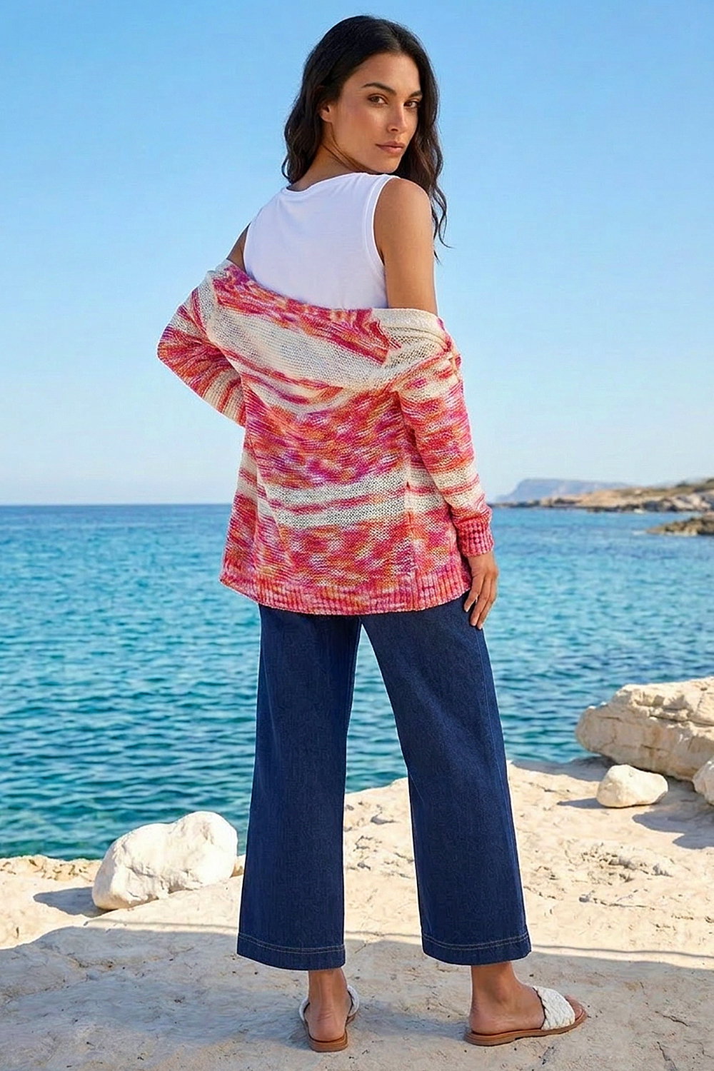 Cerise Colour Block Spacedye Knit Cardigan, Image 4 of 4